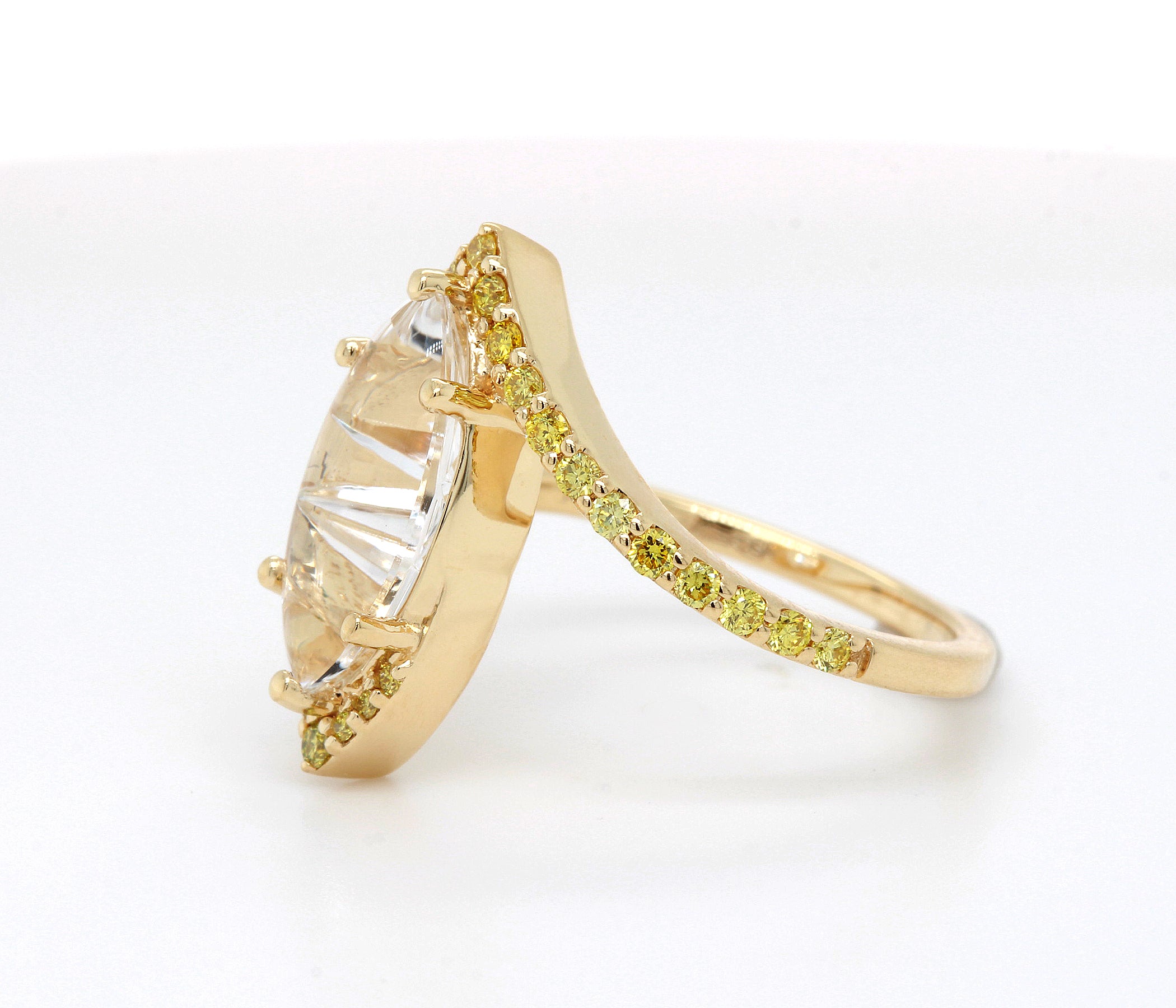 Marquise White Quartz Bypass Yellow Diamond Ring