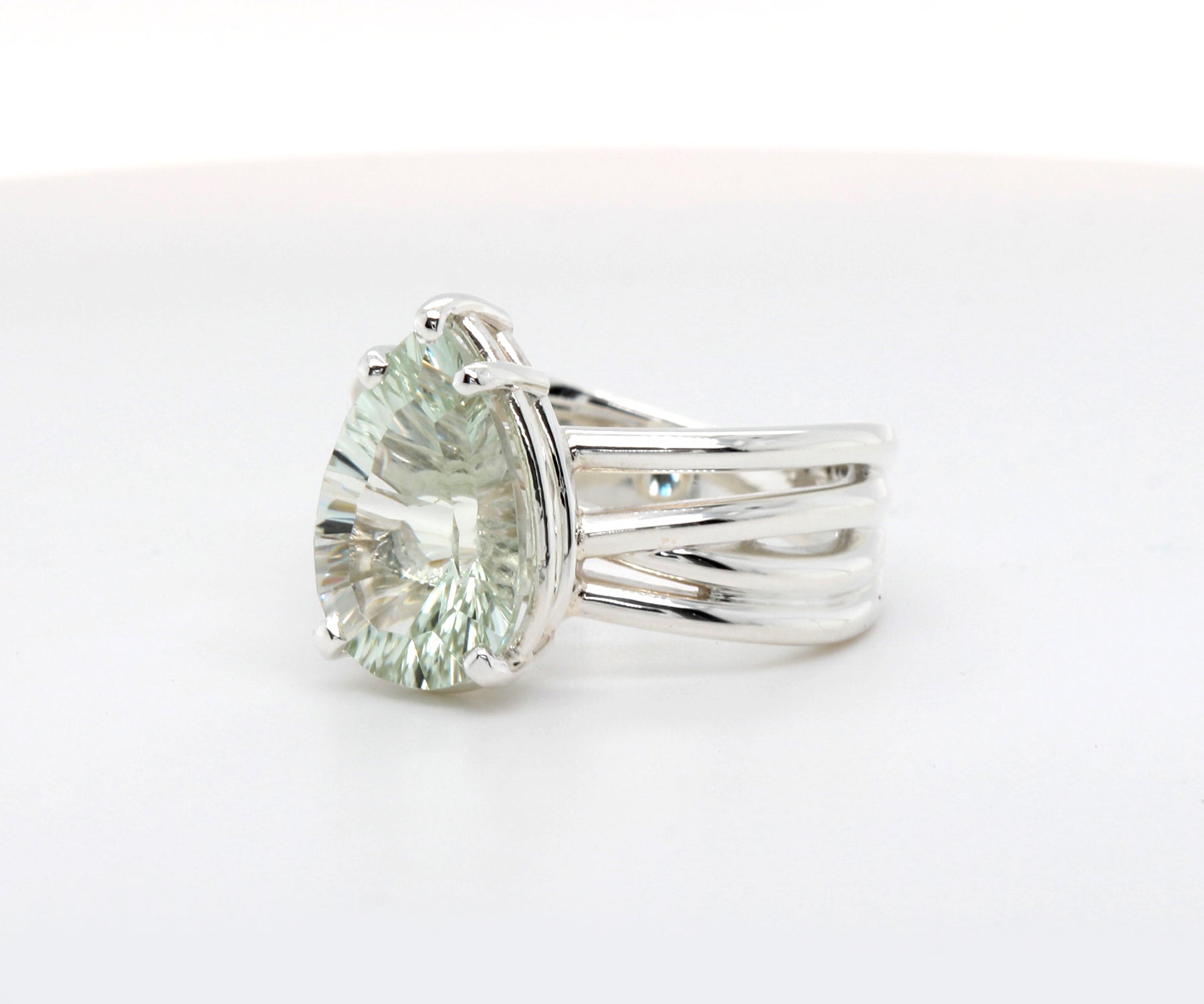 Multirow Criss Cross Green Amethyst Teardrop Ring