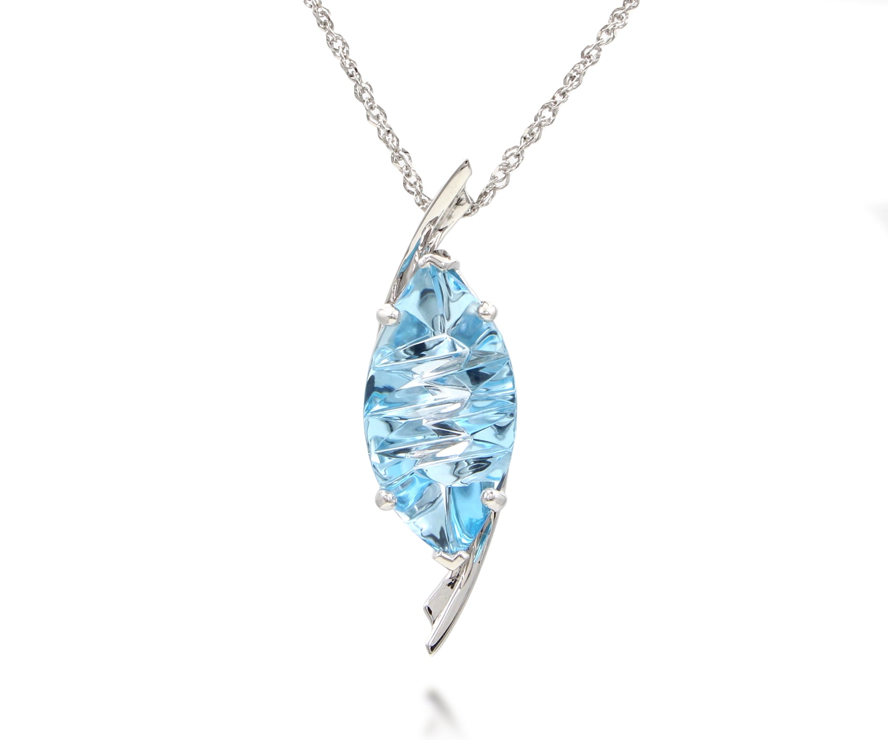 Curved Marquise Blue Topaz Necklace