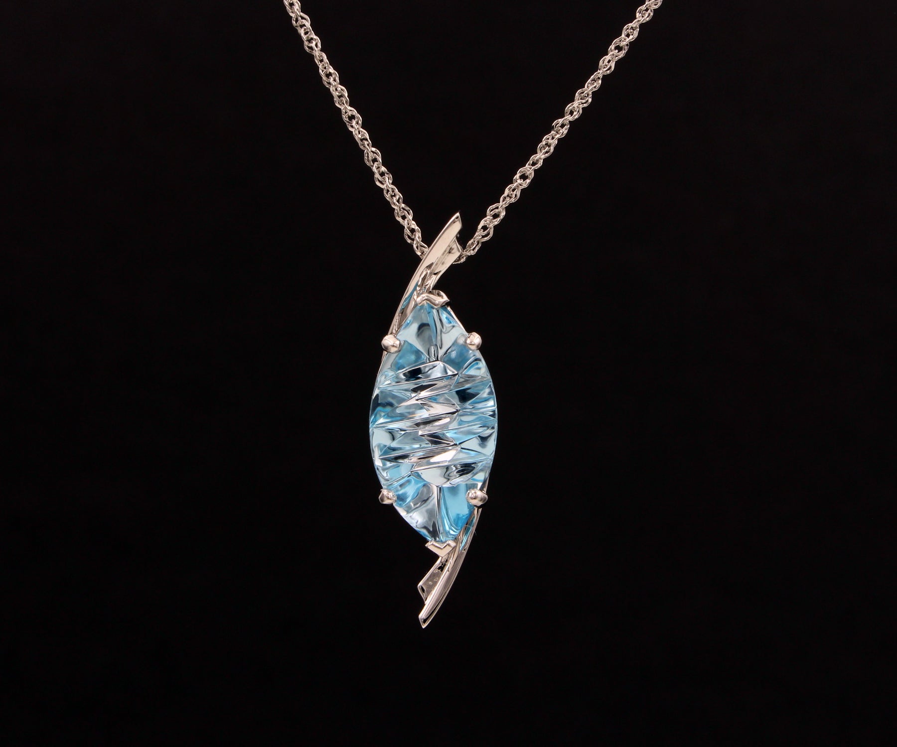 Curved Marquise Blue Topaz Necklace