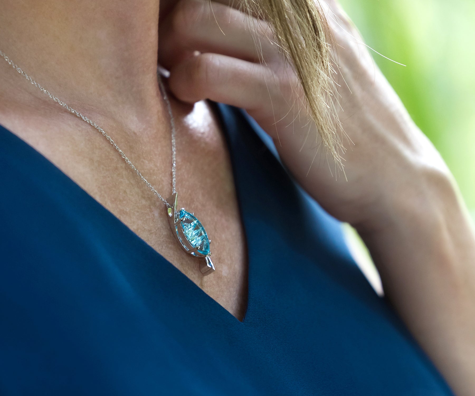 Curved Marquise Blue Topaz Necklace