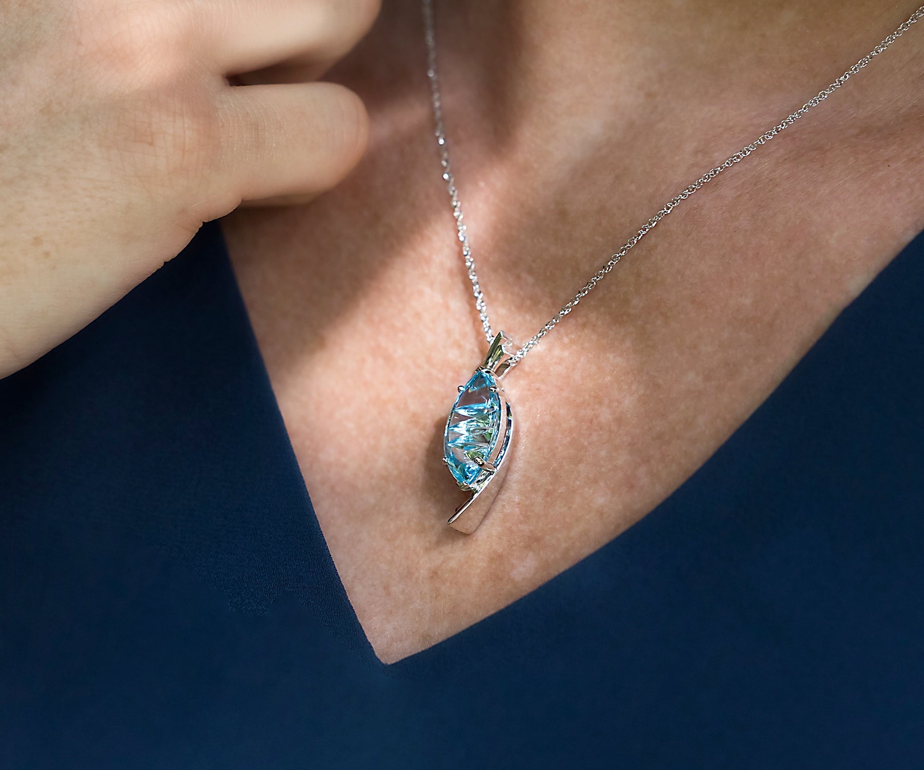 Curved Marquise Blue Topaz Necklace