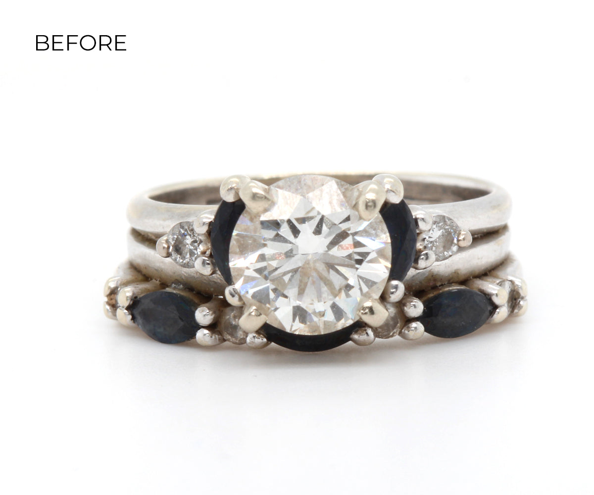 Cushion Diamond Marquise Sapphire Scalloped Halo Engagement Ring