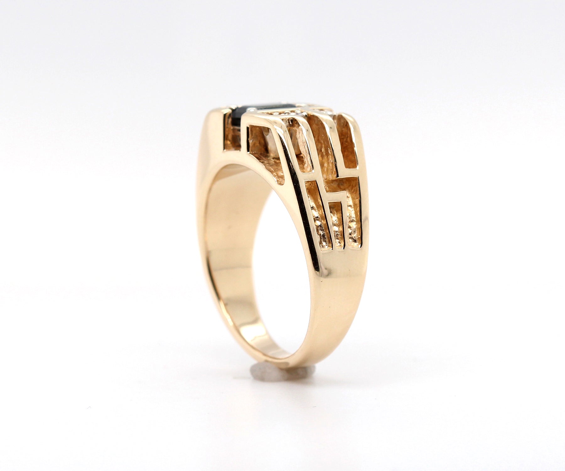 Geometric Cutout Gold Black Diamond Mens Ring