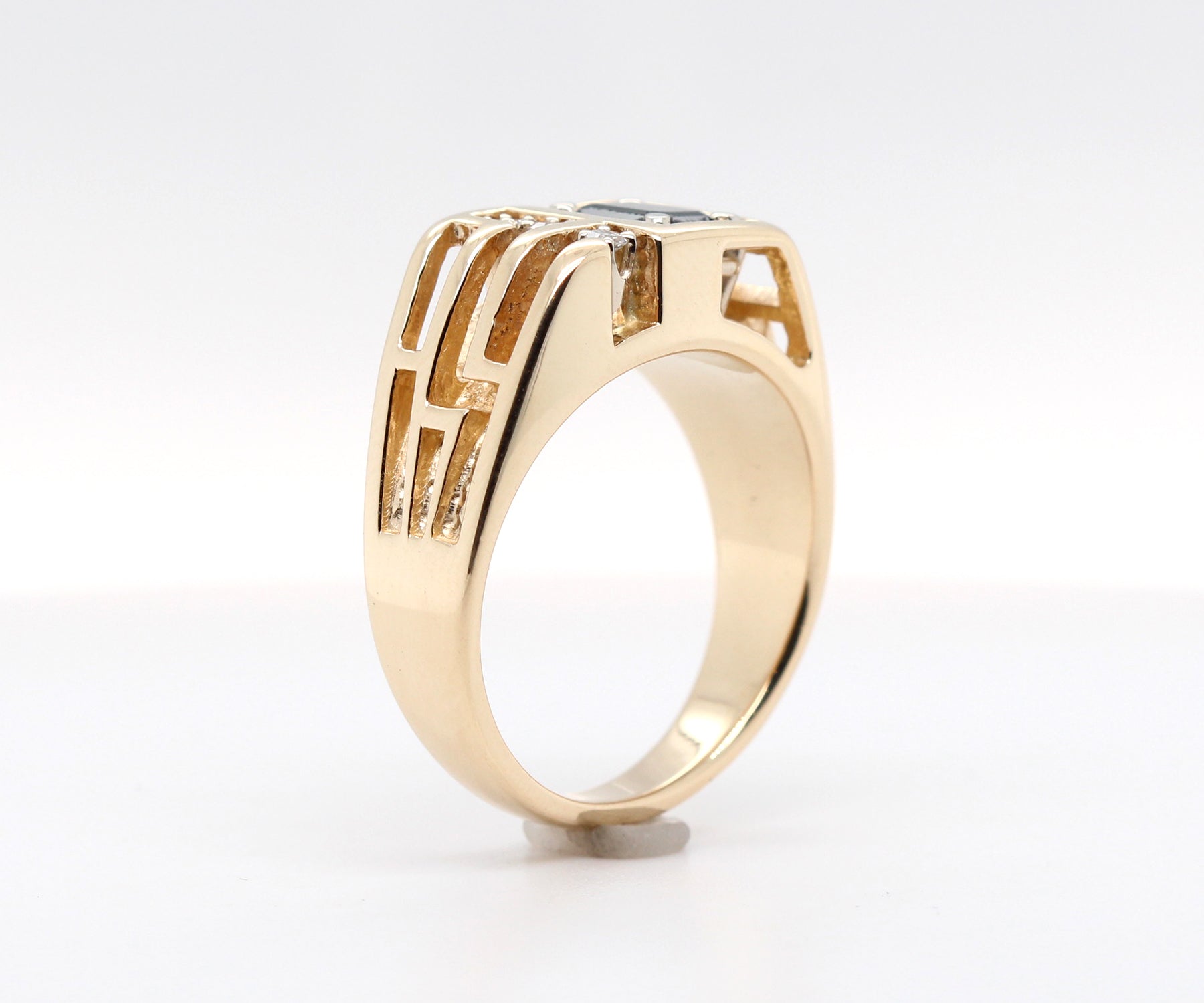 Geometric Cutout Gold Black Diamond Mens Ring