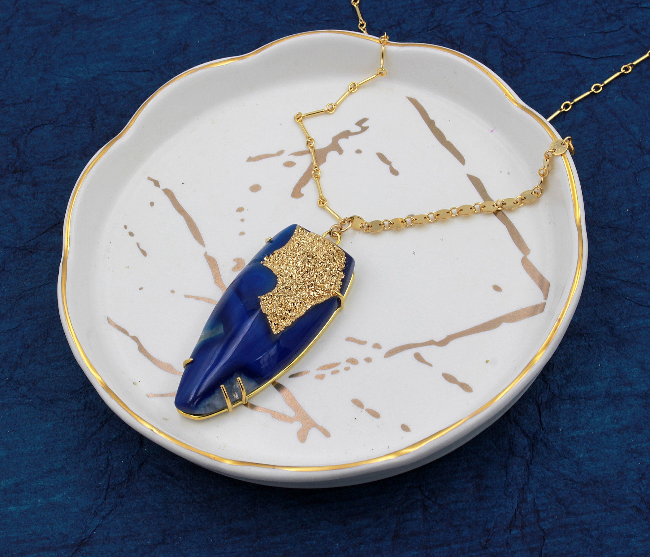 Dazzling Blue 18K Gold Druzy Necklace
