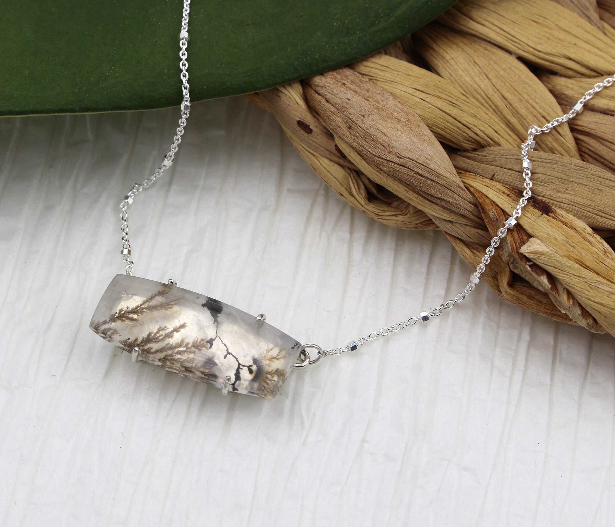 Dendritic Quartz Floral Rectangle Necklace