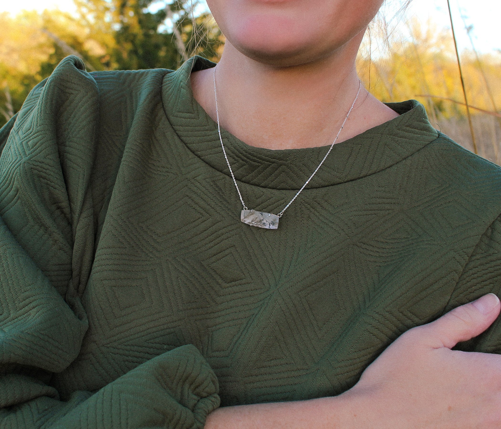 Dendritic Quartz Floral Rectangle Necklace