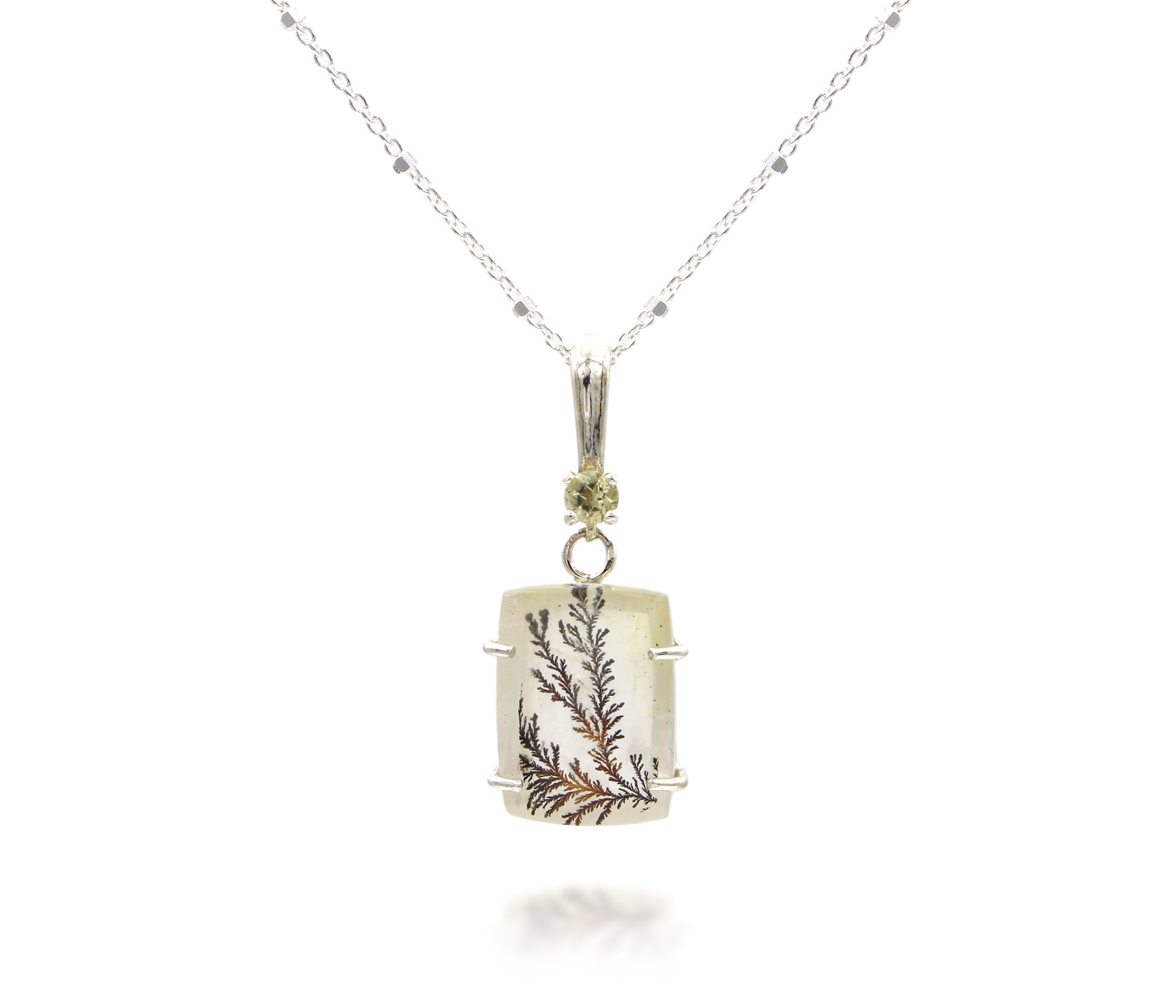 Dendritic Quartz Floral Fern Small Rectangle Lemon Quartz Necklace