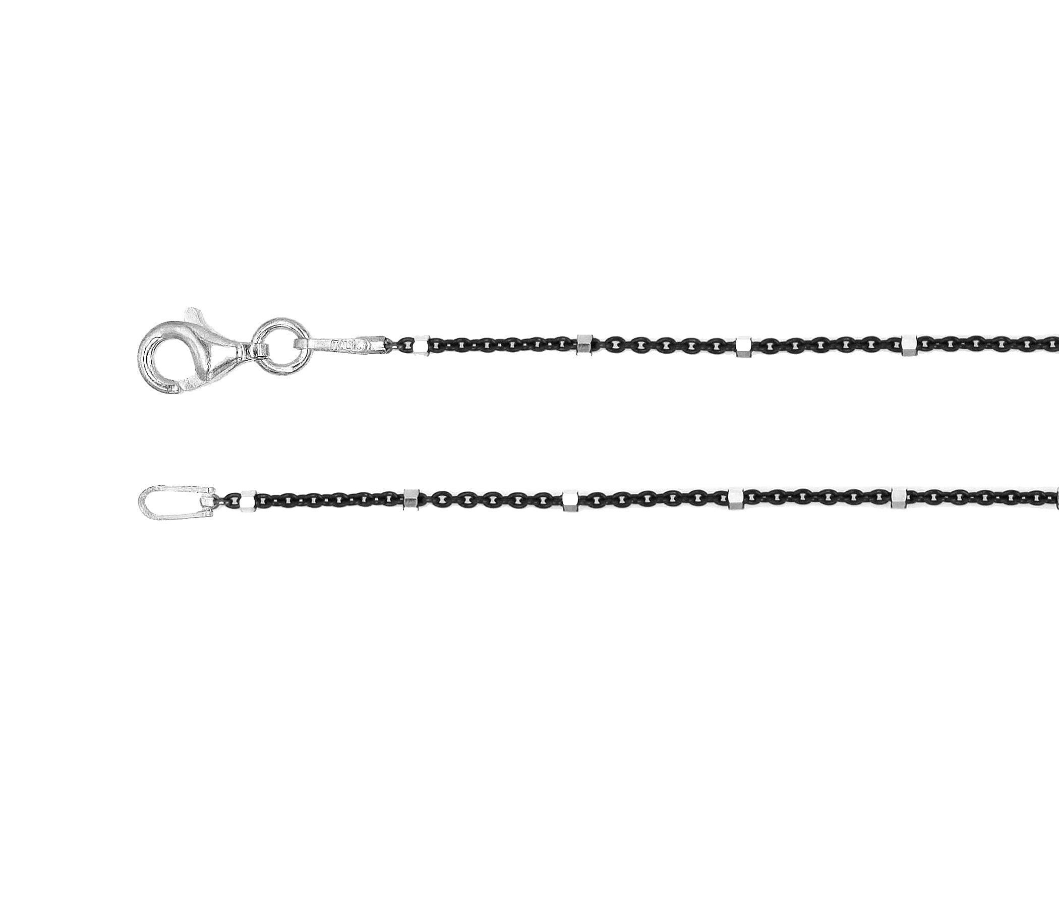 Beaded Diamond Cut Sparkle Black Silver Cable Chain