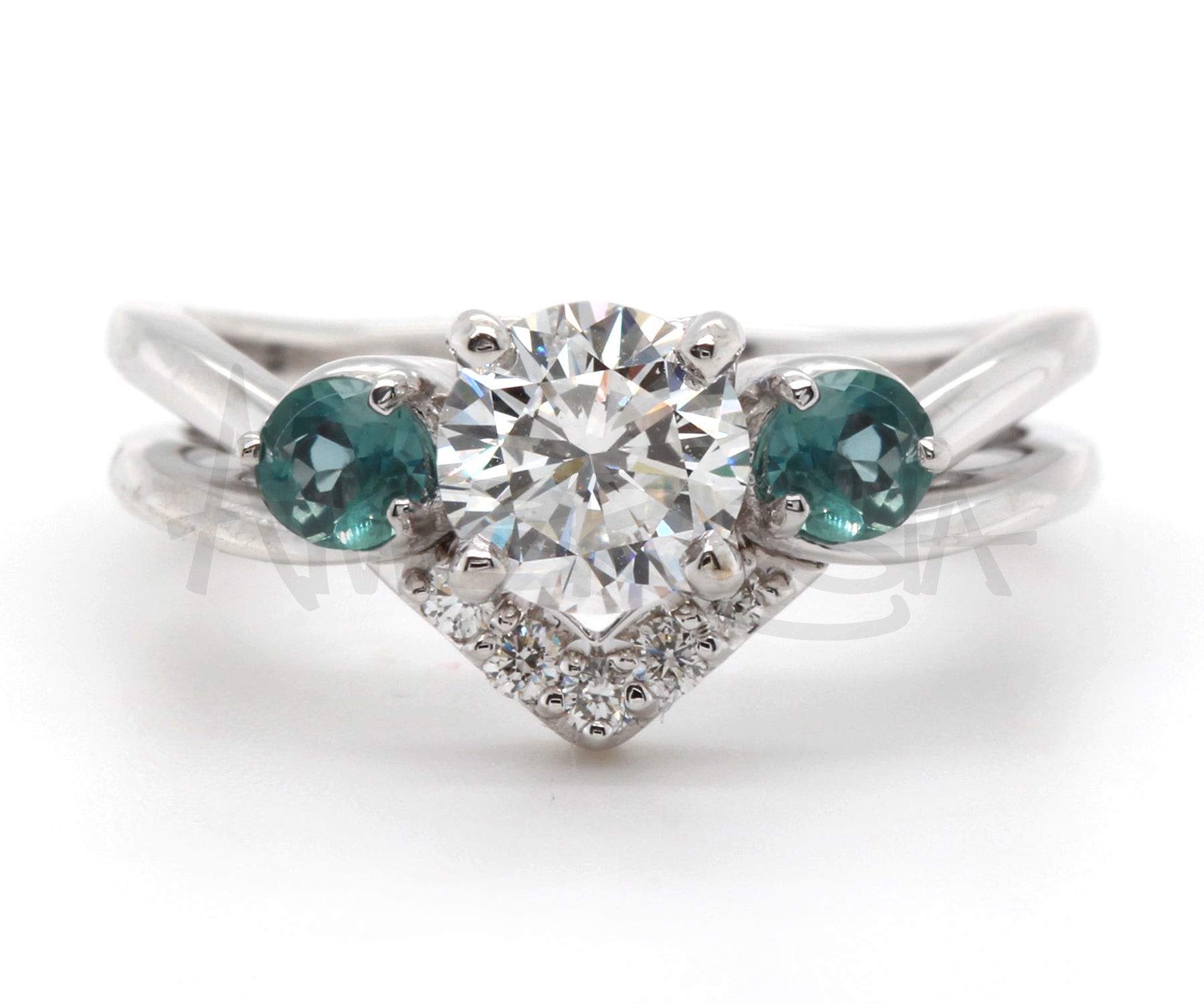 Interlocking Diamond Alexandrite Engagement Wedding Ring