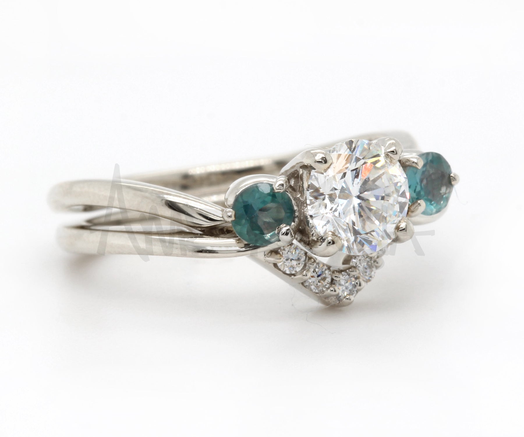 Interlocking Diamond Alexandrite Engagement Wedding Ring