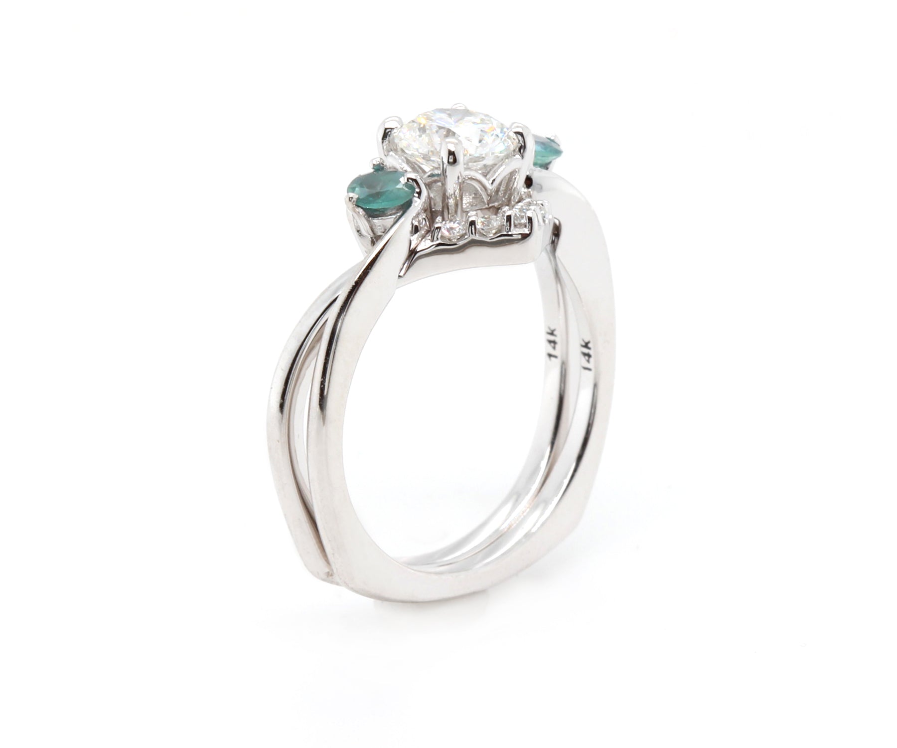 Interlocking Diamond Alexandrite Engagement Wedding Ring