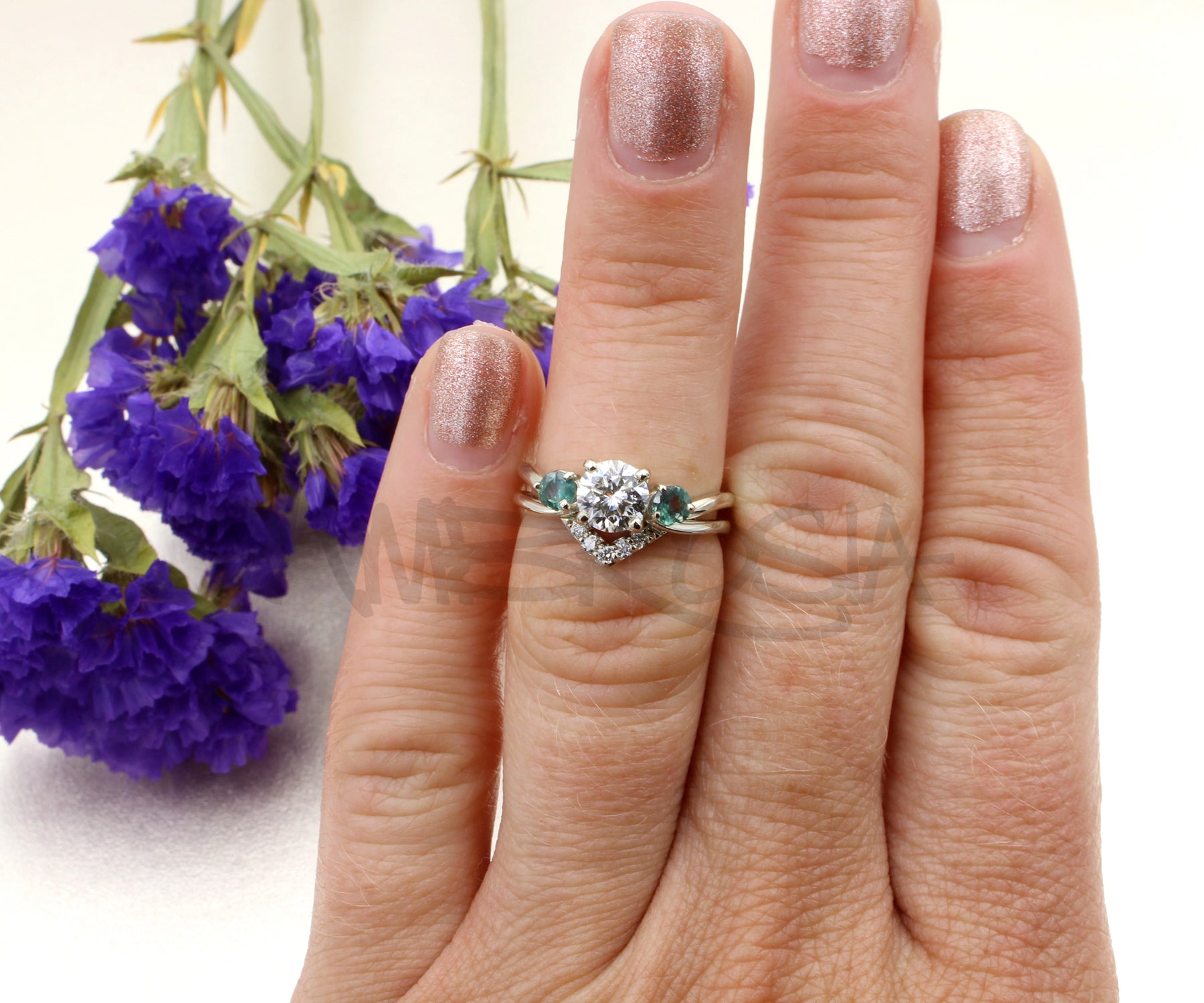 Interlocking Diamond Alexandrite Engagement Wedding Ring
