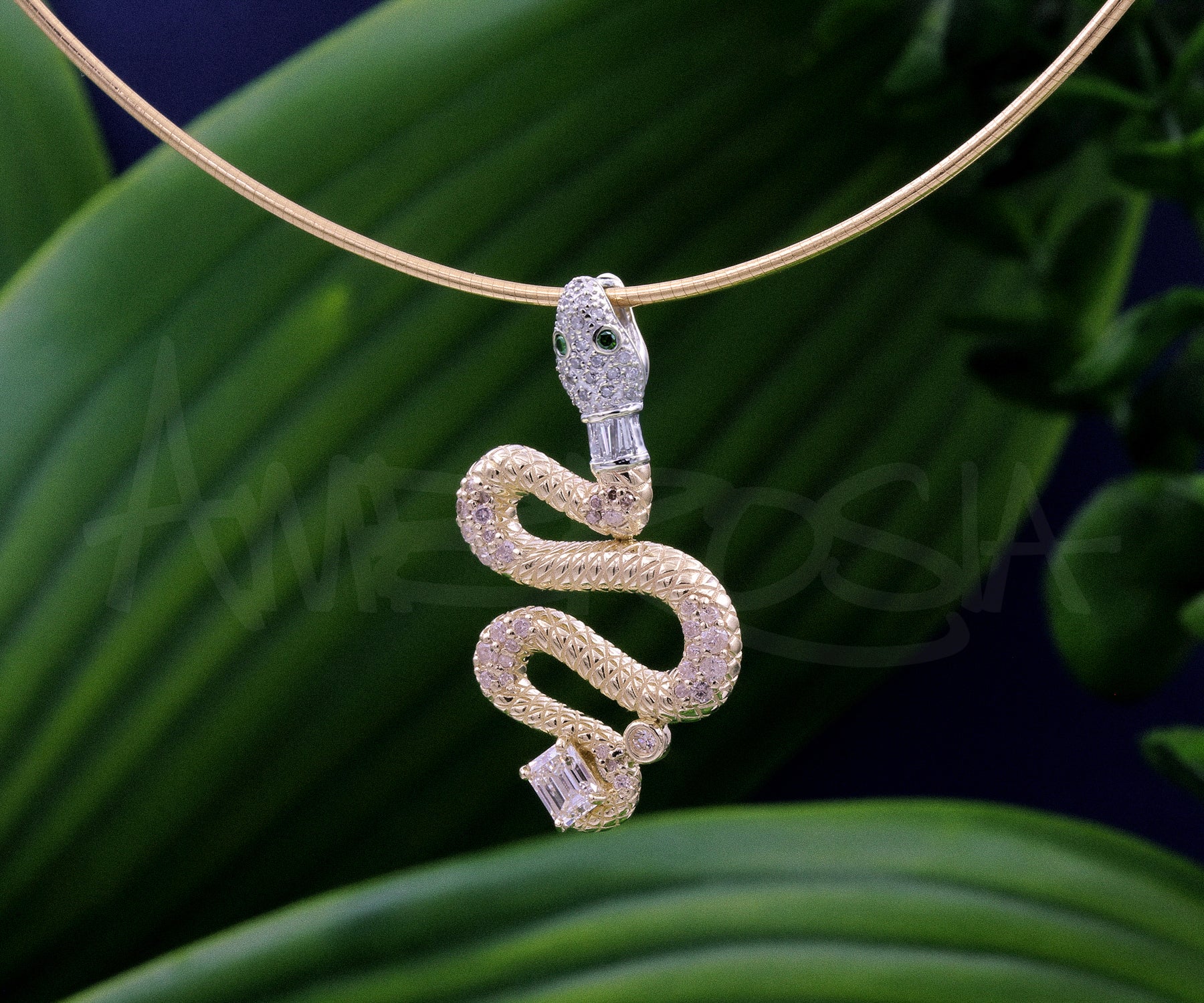 Diamond Snake Yellow Gold Necklace