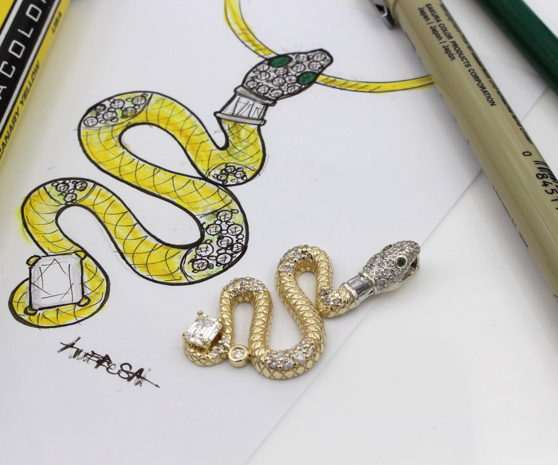 Diamond Snake Yellow Gold Necklace