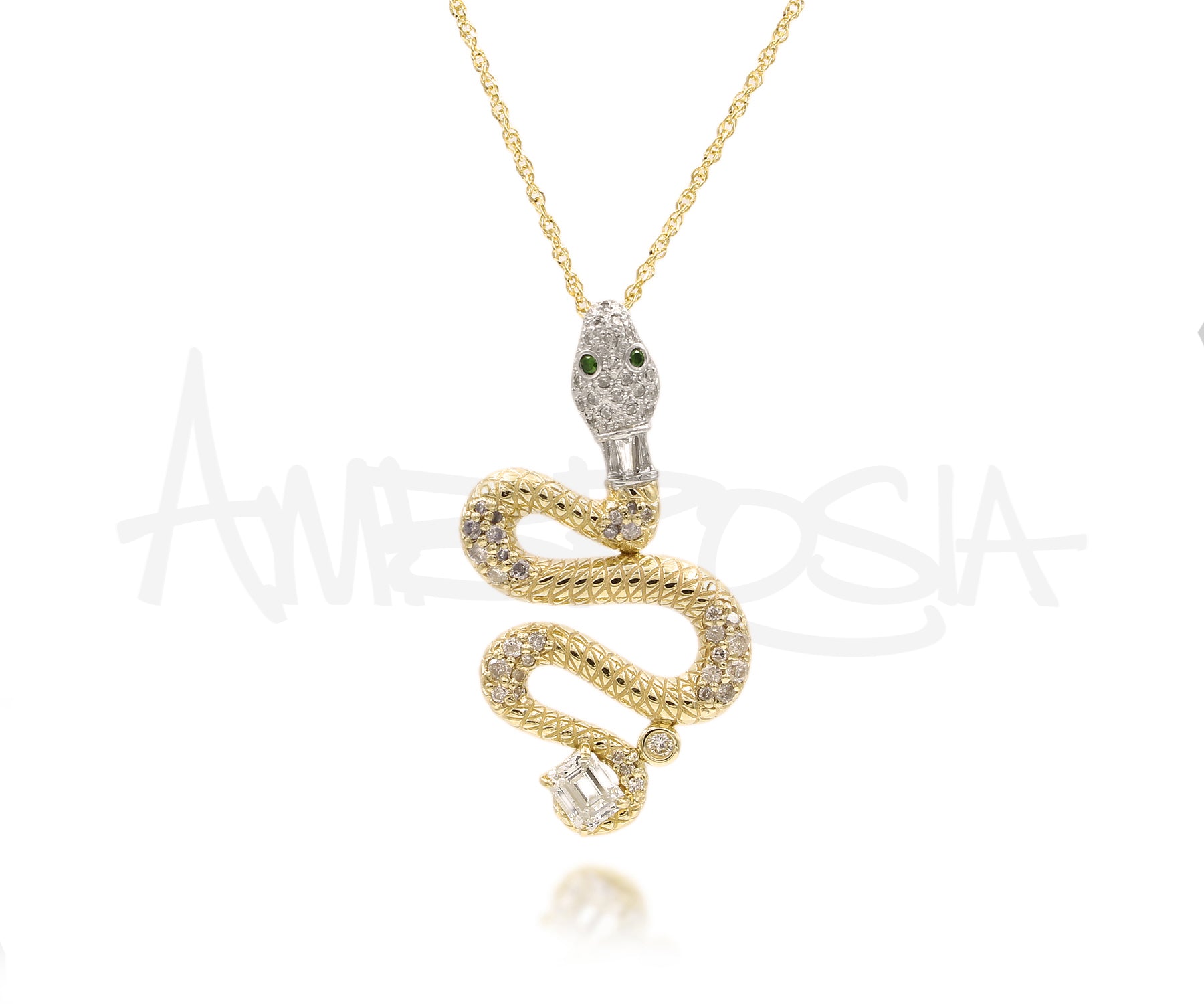 Diamond Snake Yellow Gold Necklace