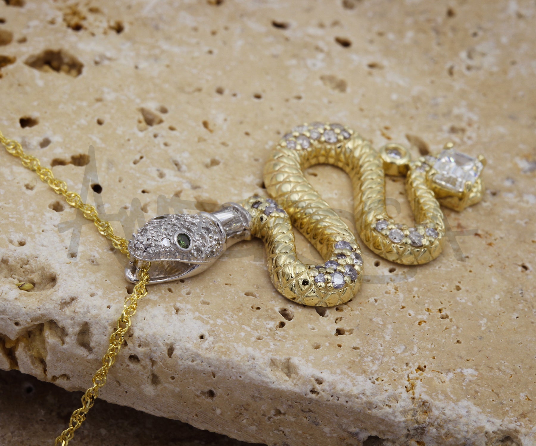 Diamond Snake Yellow Gold Necklace