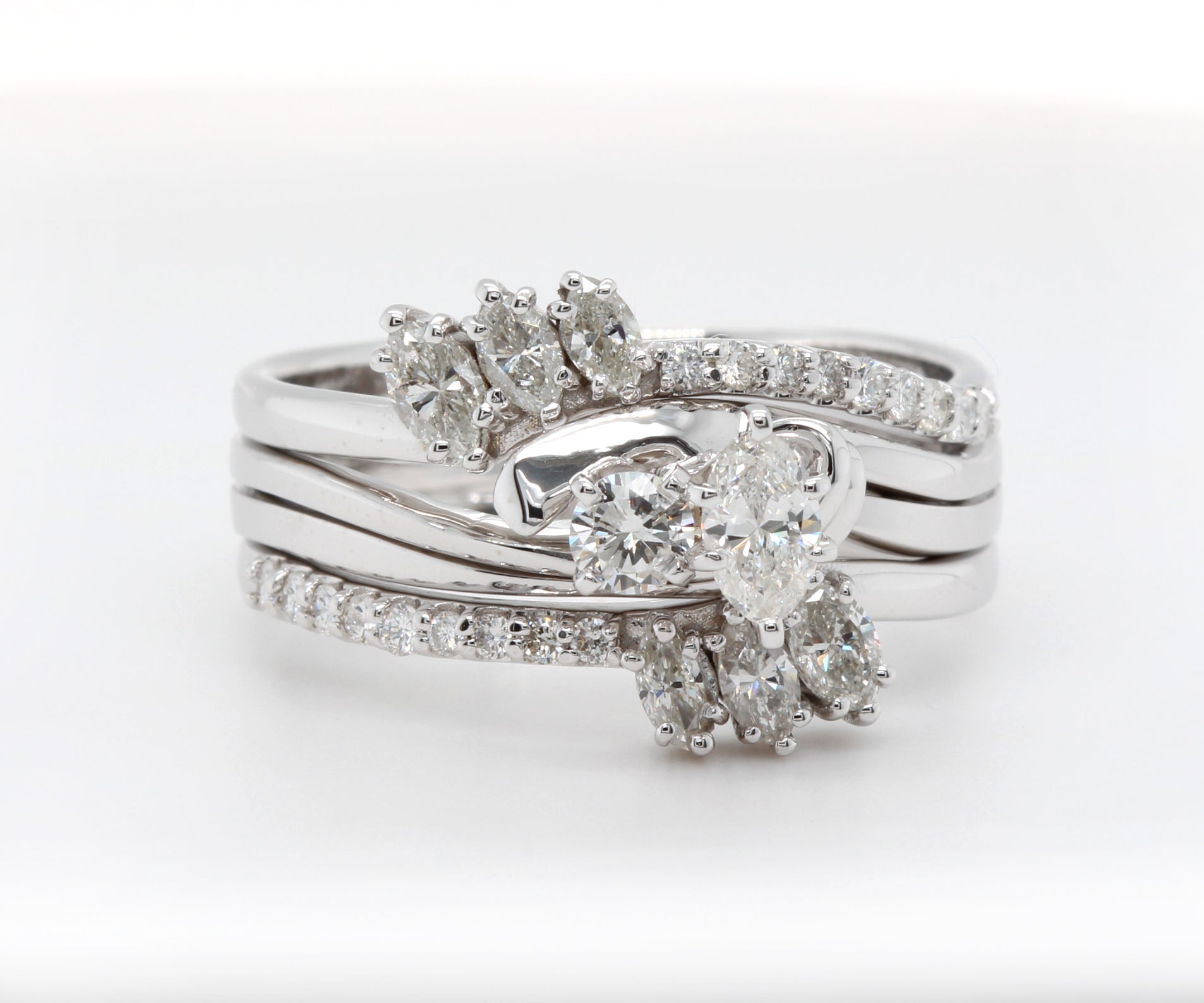 Custom Curved Marquise Diamond Swirl Wedding Ring