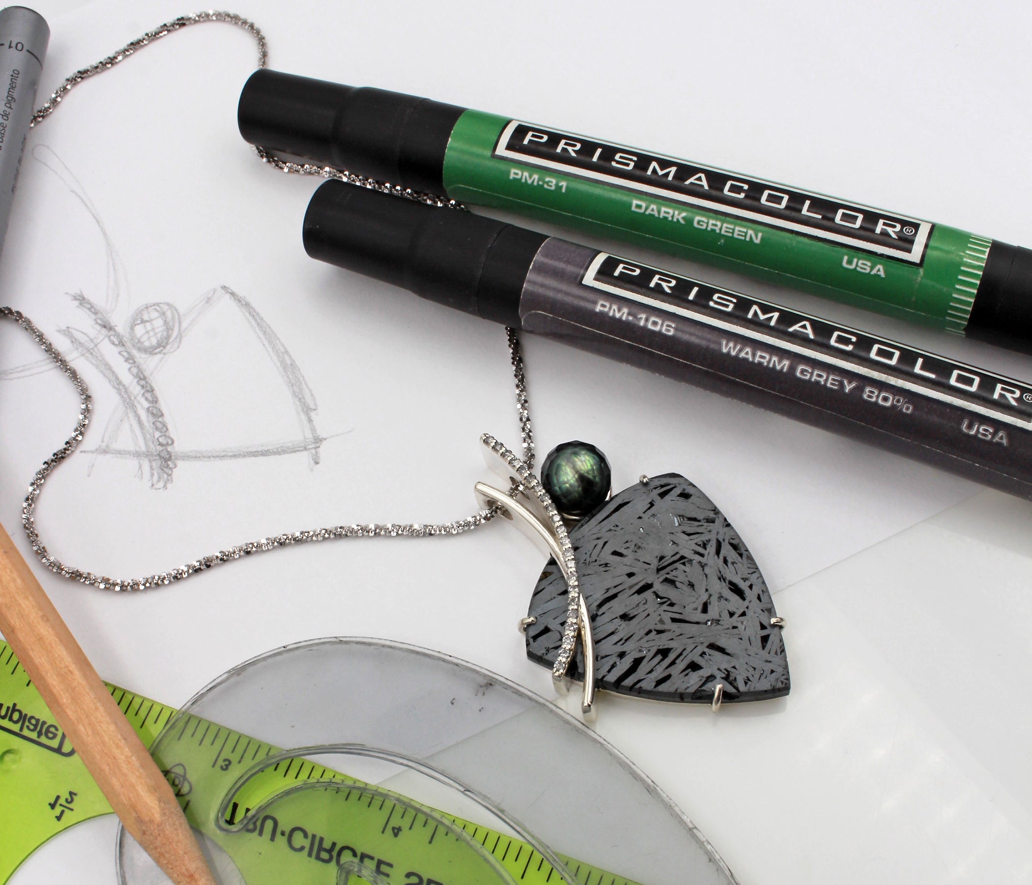 Double Curve Meteorite Pearl Diamond Necklace