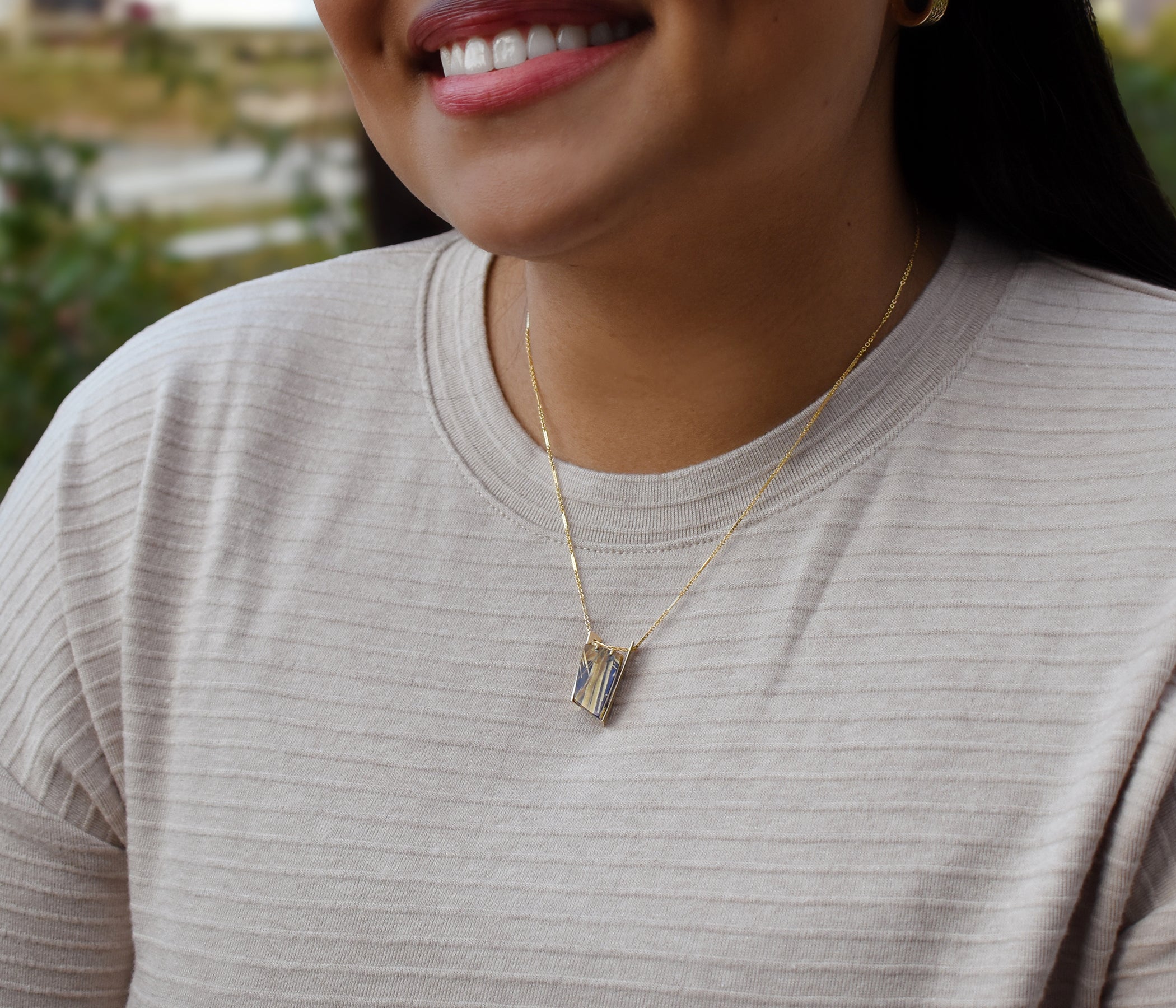 Double Bar Rutilated Quartz Lapis Gold Necklace