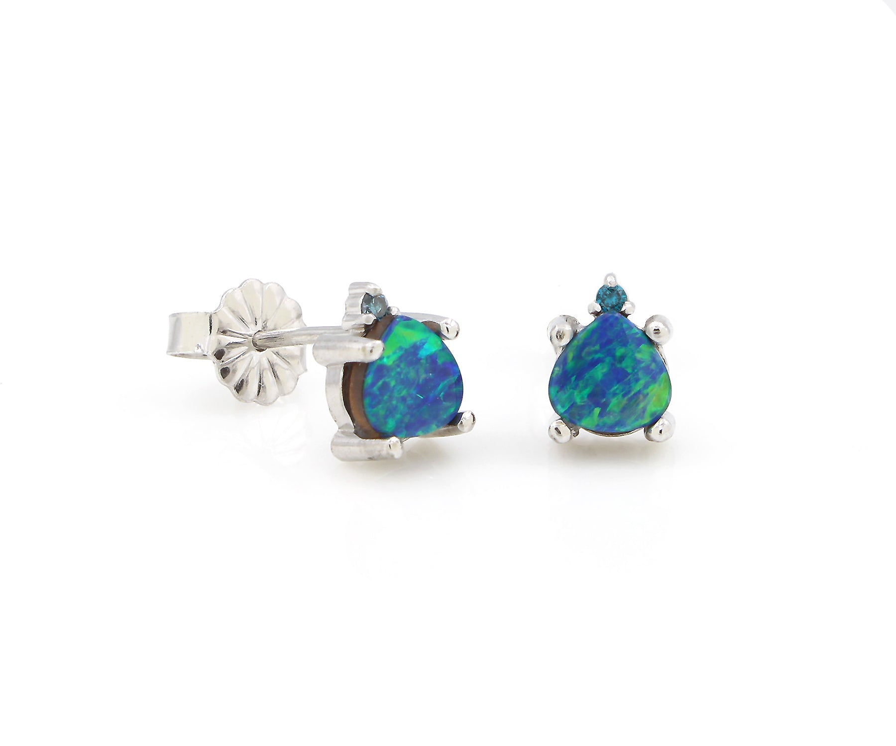 Double Drop Opal Blue Diamond Stud Earrings