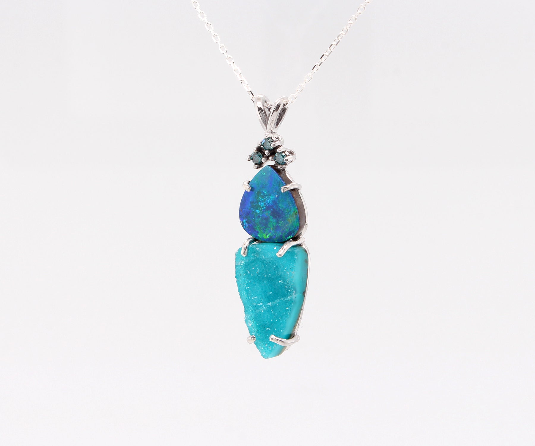 Double Drop Opal Teal Druzy Necklace