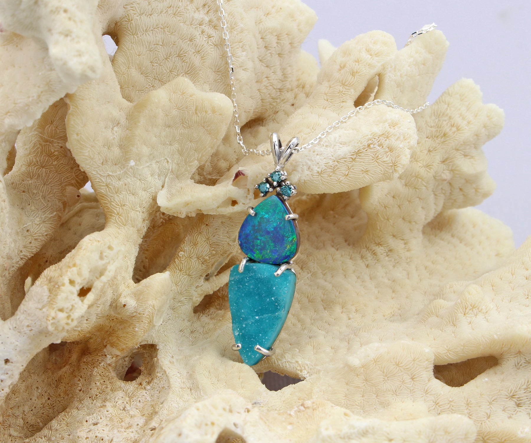 Double Drop Opal Teal Druzy Necklace