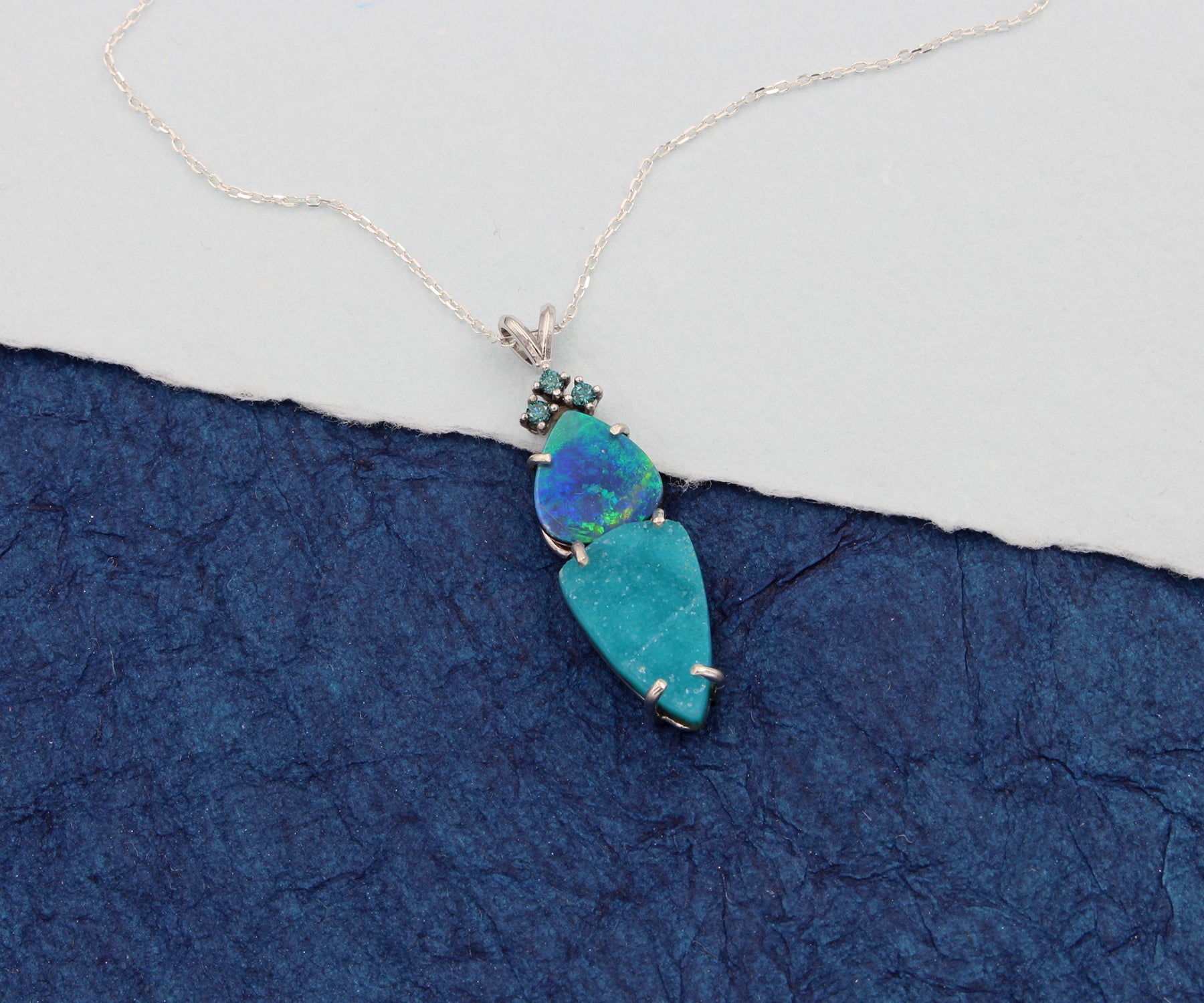 Double Drop Opal Teal Druzy Necklace