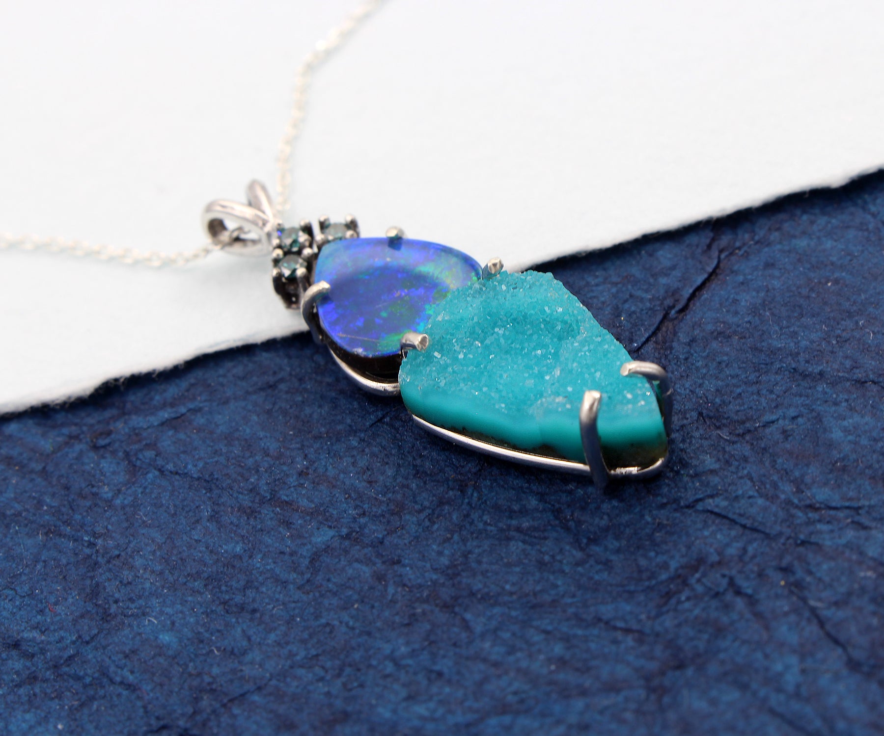Double Drop Opal Teal Druzy Necklace