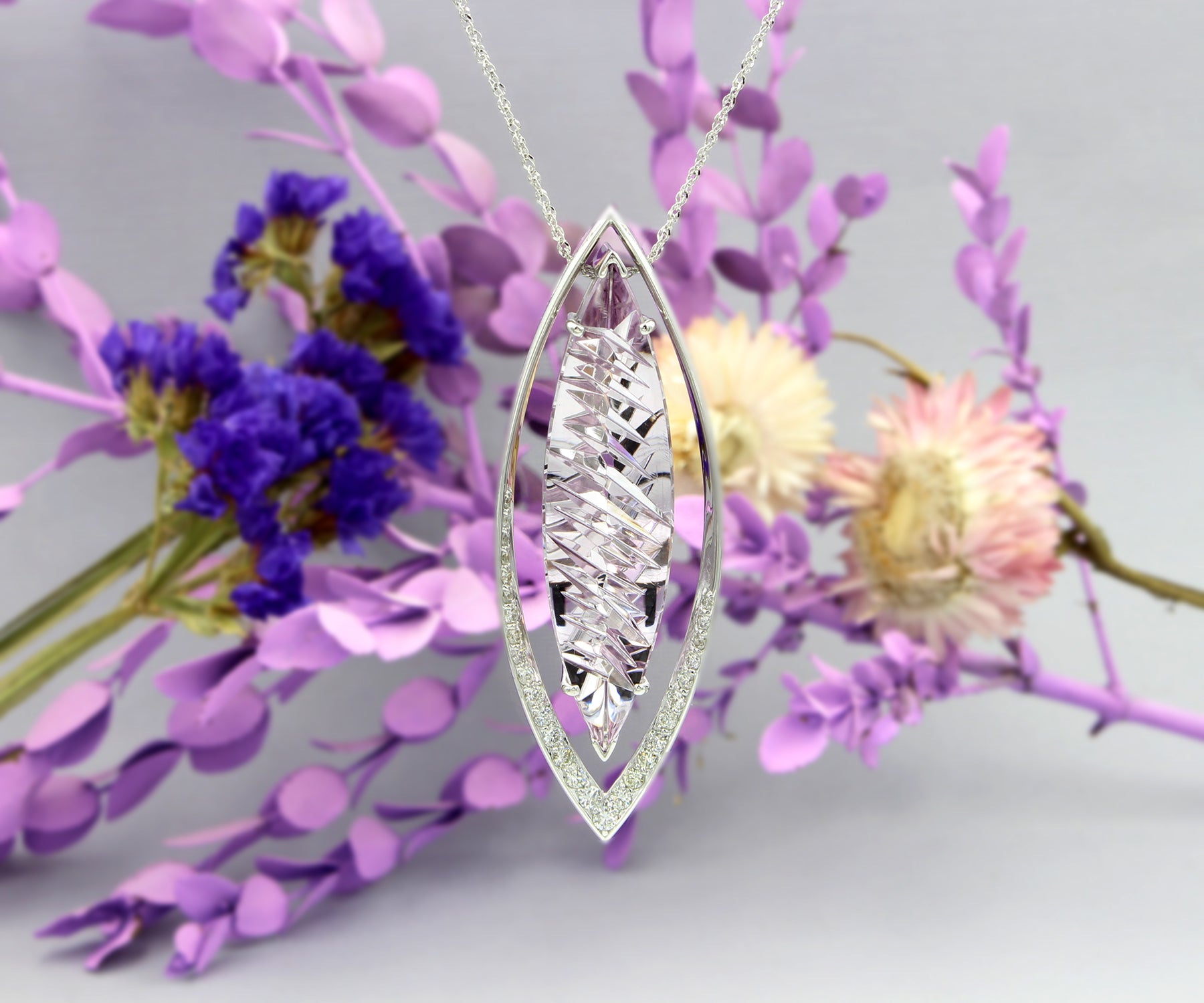 Double Marquise Statement Diamond Amethyst Necklace