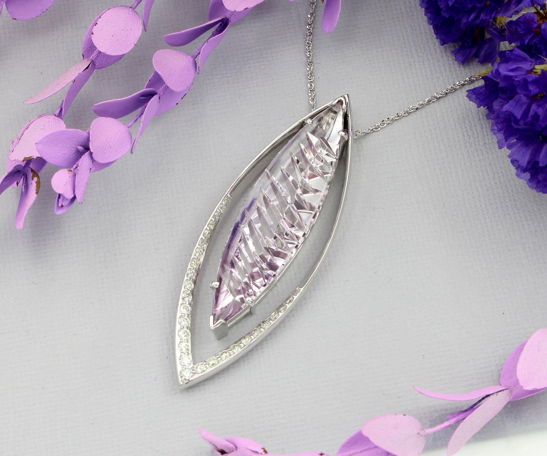 Double Marquise Statement Diamond Amethyst Necklace