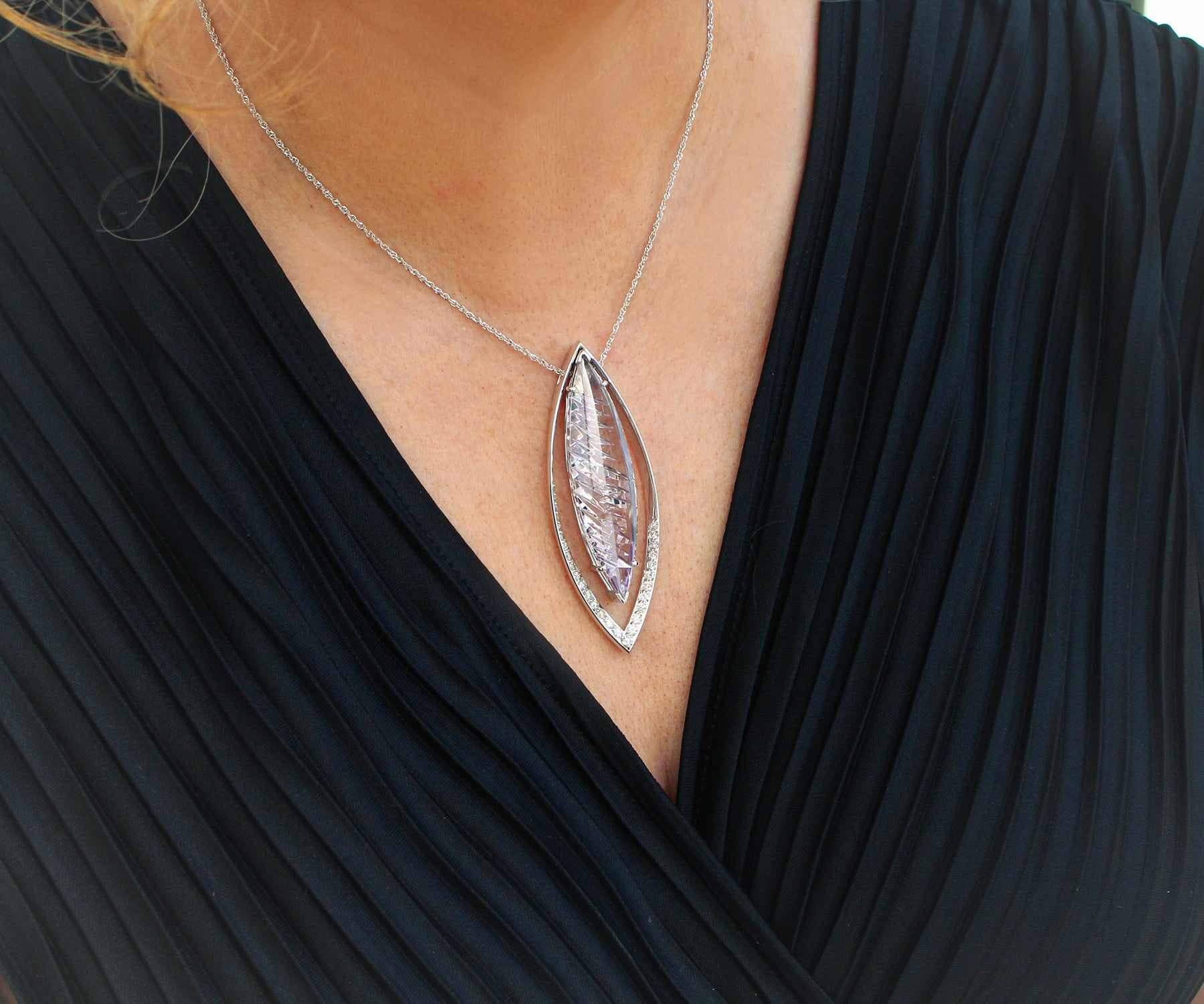 Double Marquise Statement Diamond Amethyst Necklace