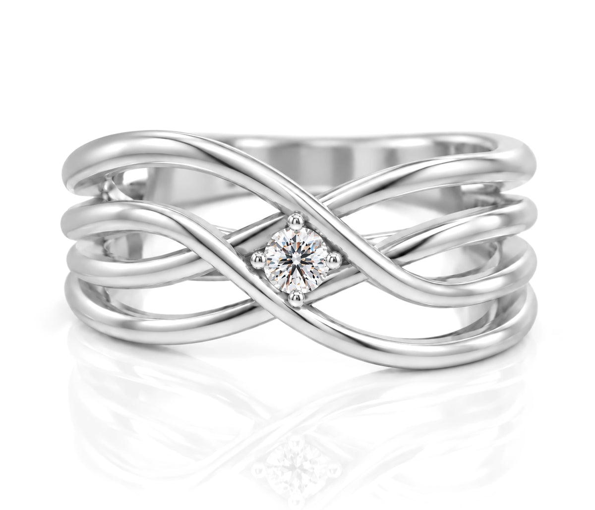 Double Criss Cross Wave Birthstone Ring