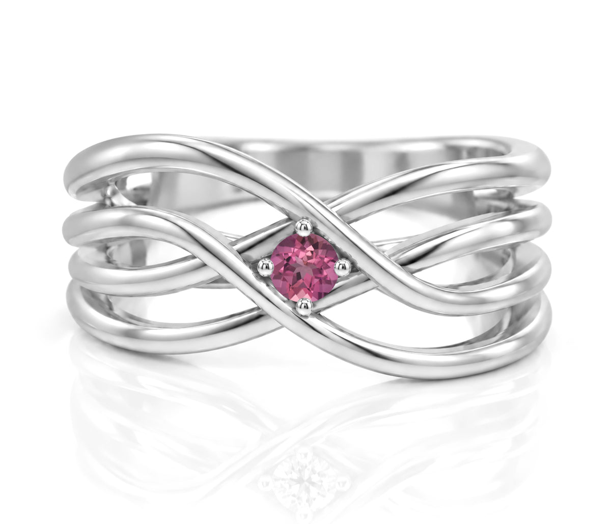 Double Criss Cross Wave Birthstone Ring