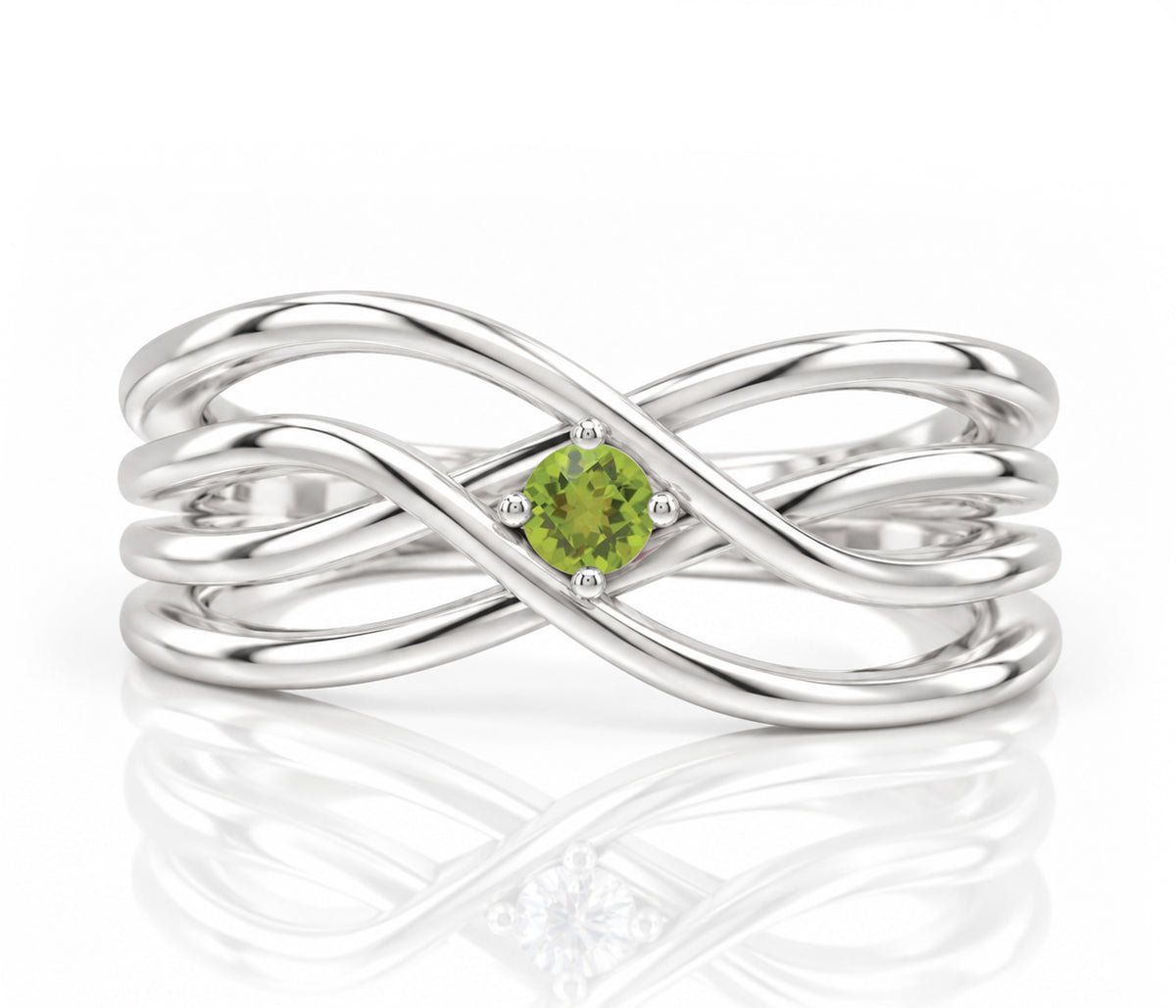 Double Criss Cross Wave Birthstone Silver Ring
