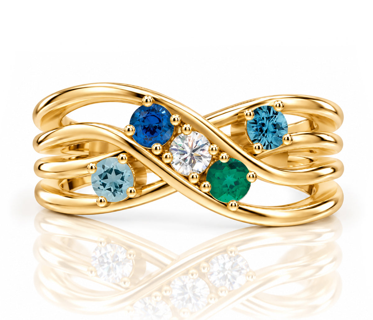 Double Criss Cross Wave Birthstone Gold Ring