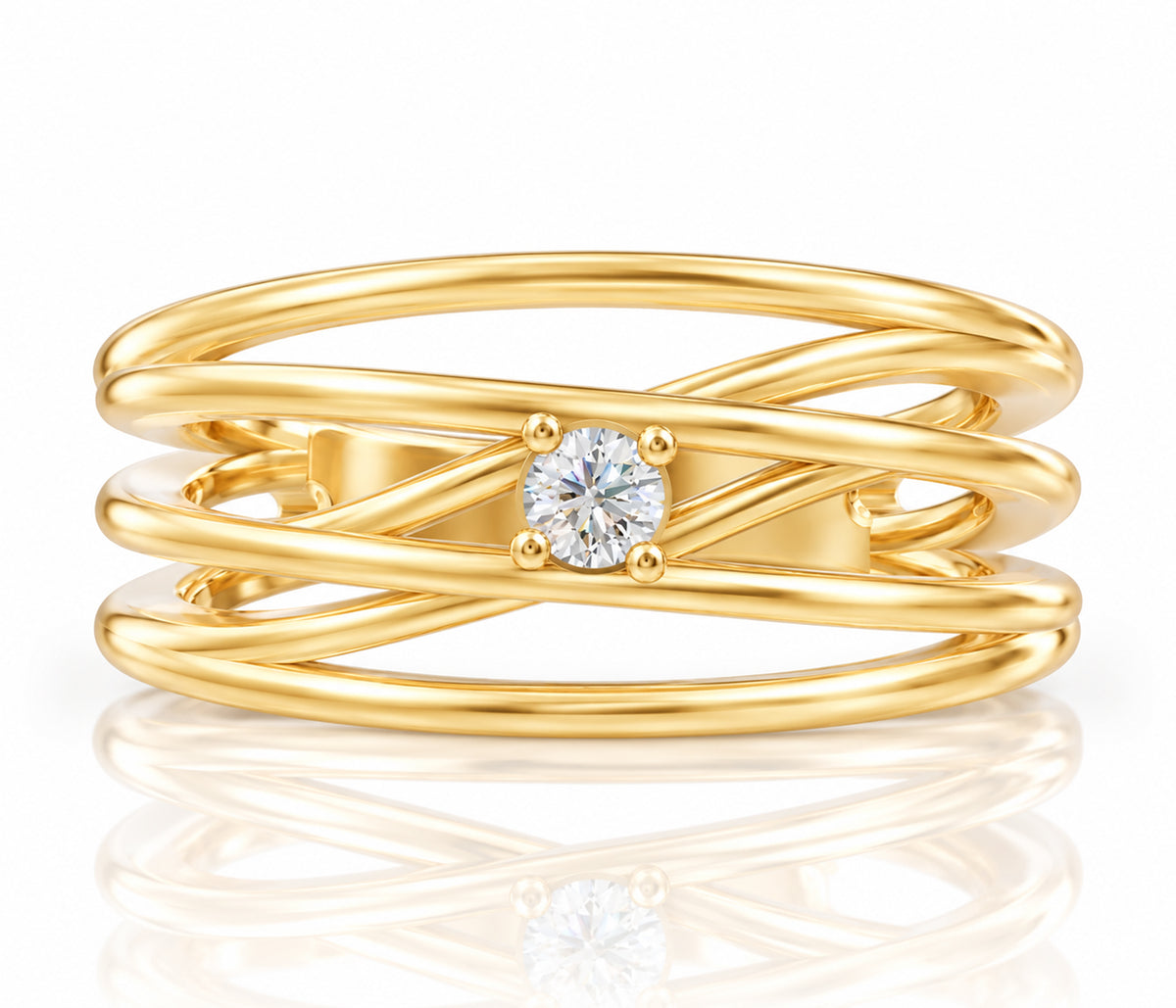 Wide Criss Cross Birthstone Gold Ring