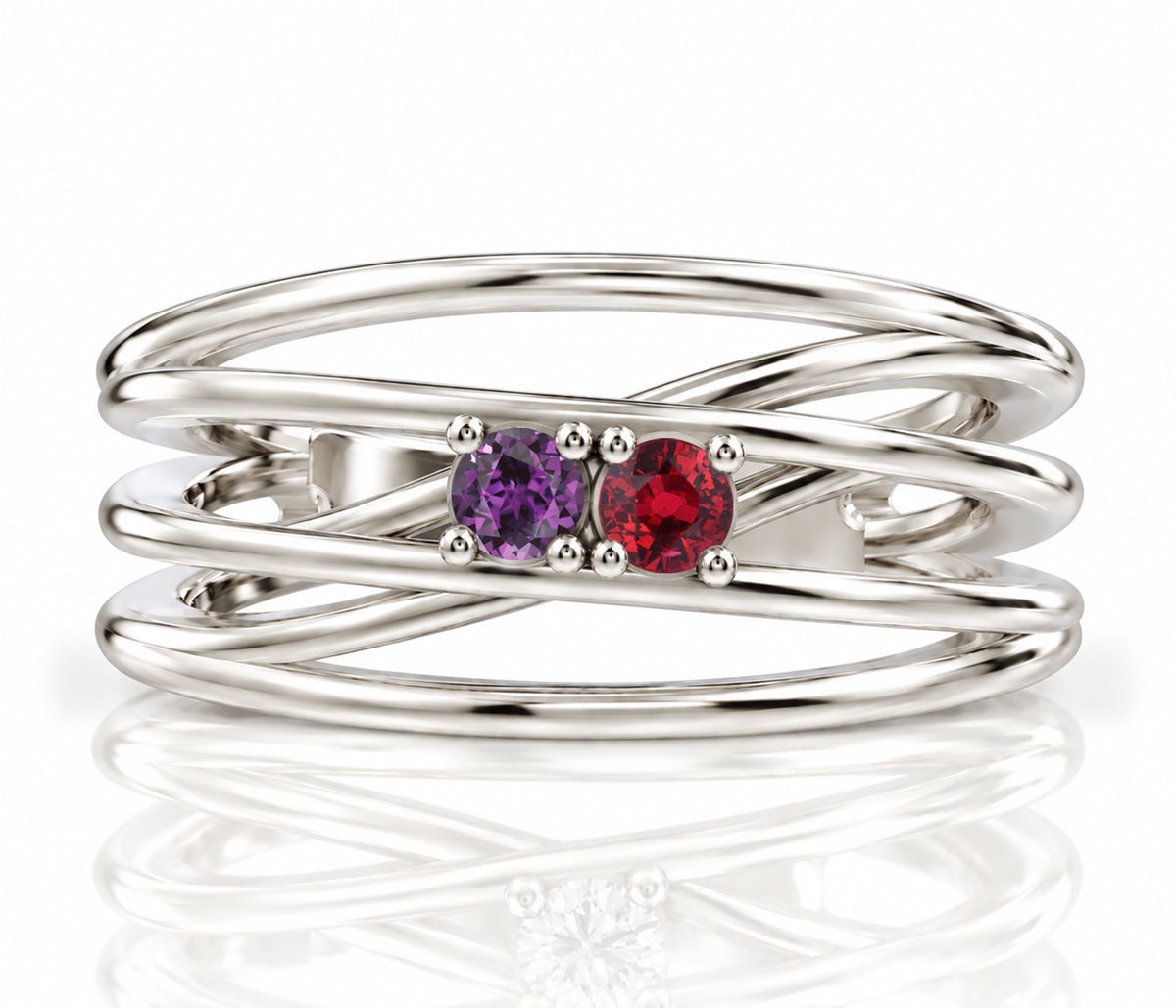 Wide Weave Birthstone Silver Ring