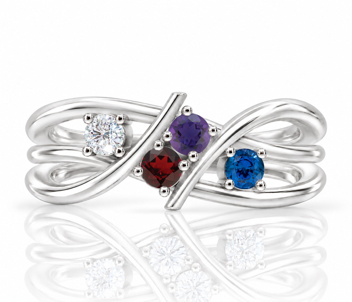 Double Twist Bypass Birthstone Gold Ring