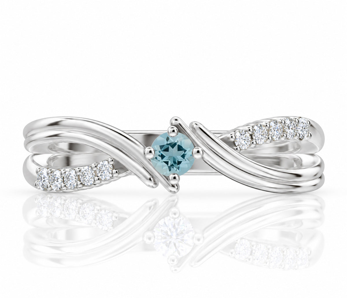 Double Bypass Diamond Birthstone Silver Ring