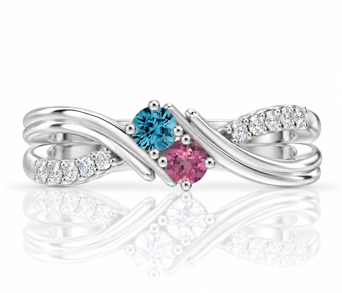 Double Bypass Diamond Birthstone Silver Ring