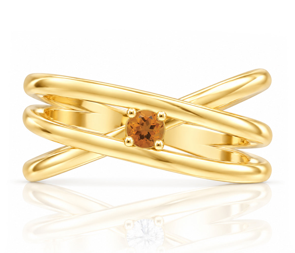 Modern Criss Cross Birthstone Gold Ring