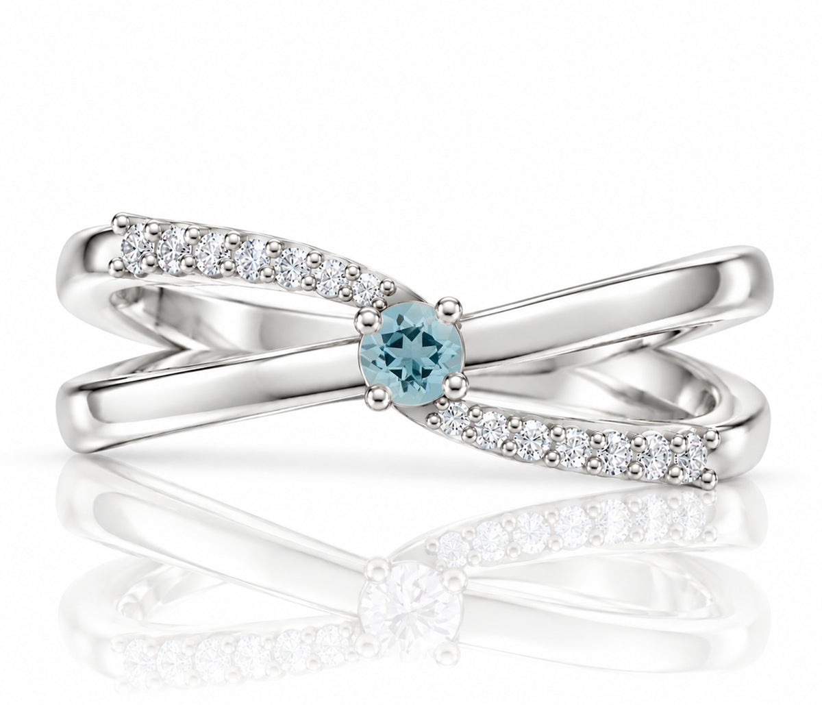 Simple Criss Cross Birthstone Silver Ring
