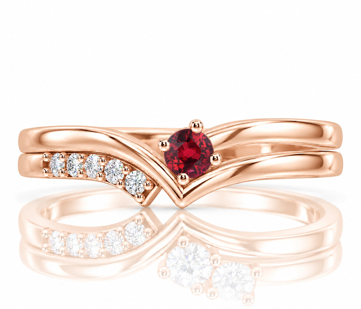 Offset V-Shaped Birthstone Gold Ring