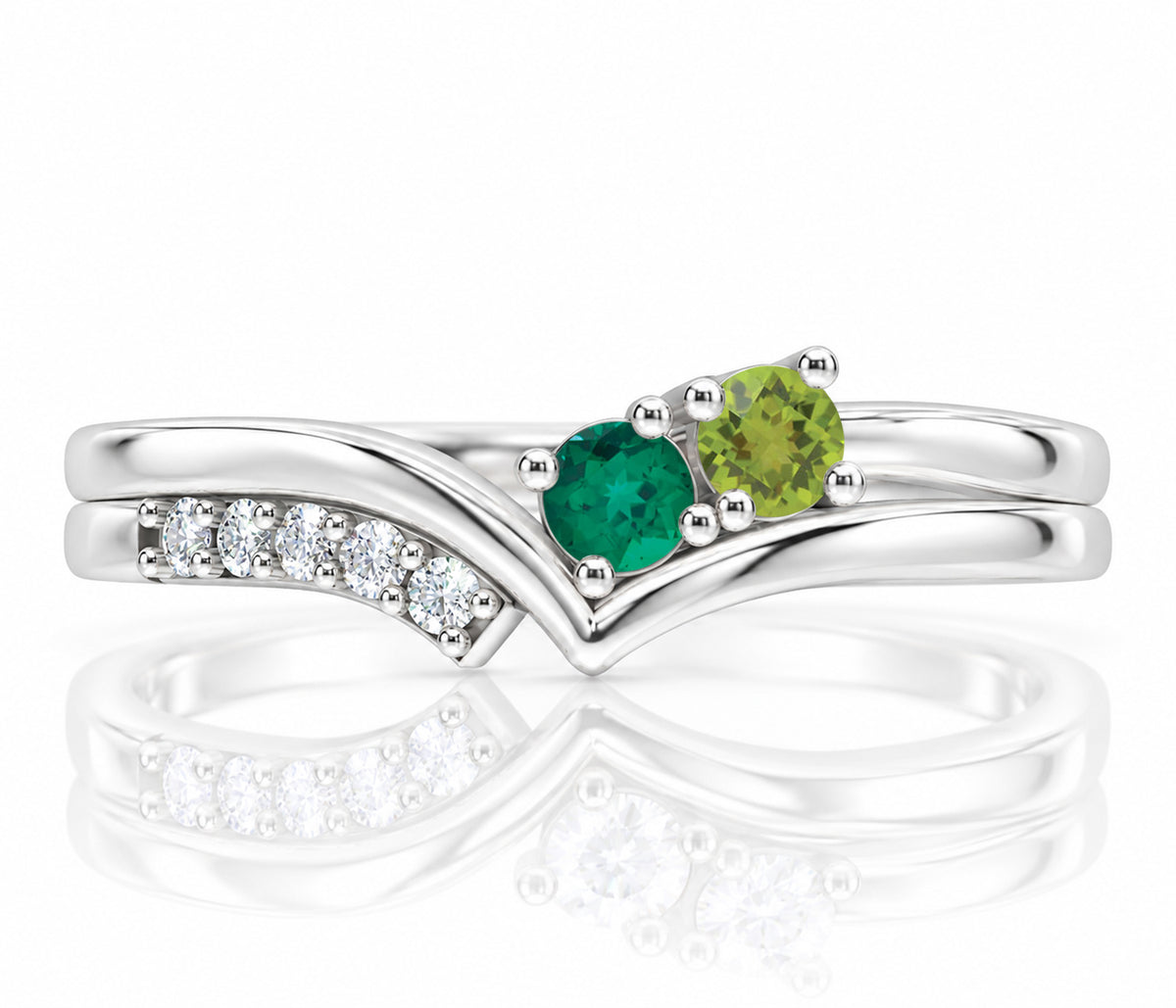 Offset V-Shape Birthstone Silver Ring