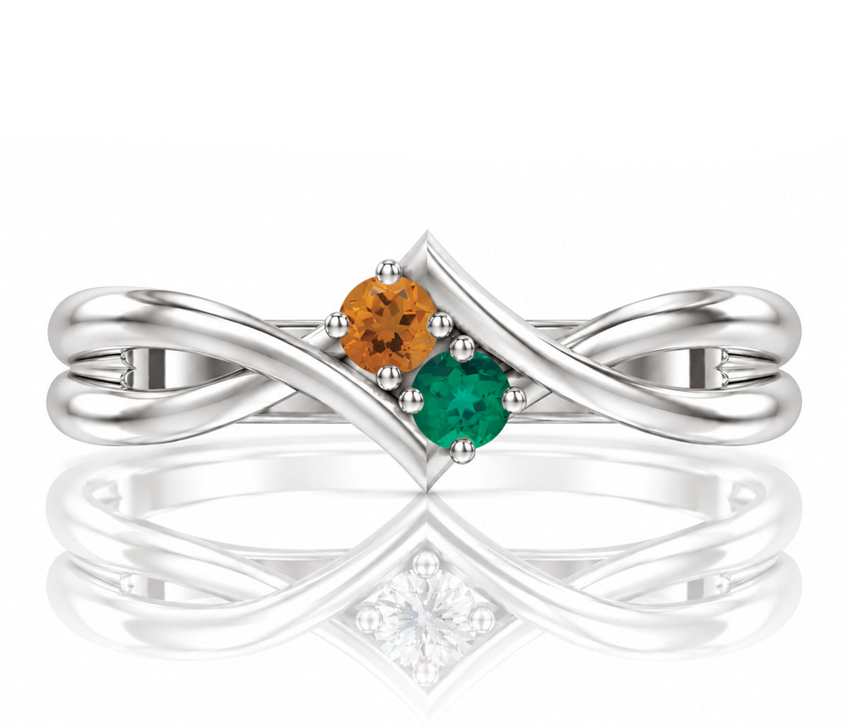 Twist V-Shape Birthstone Silver Ring