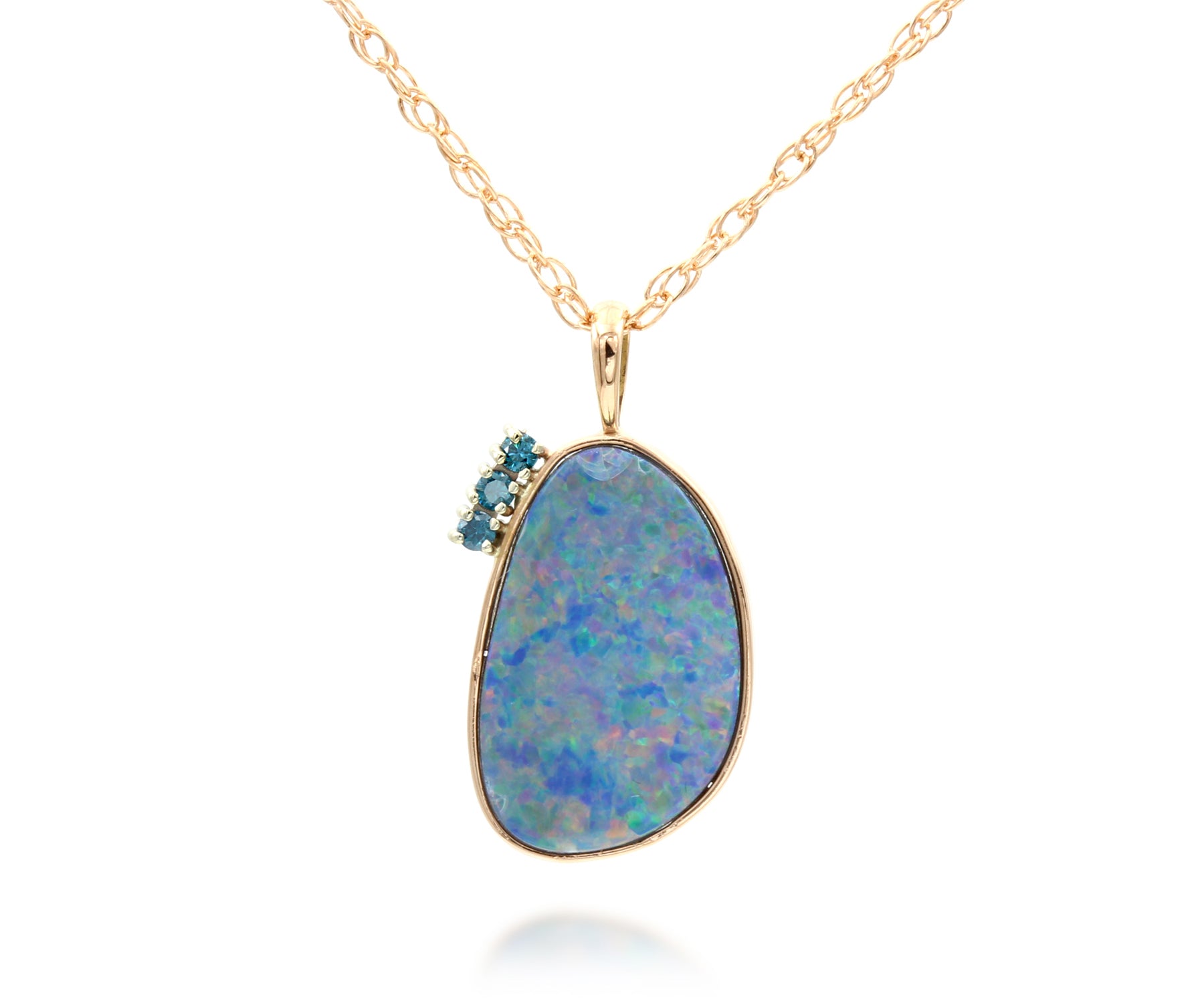 Freeform Pink and Teal Opal and Blue Diamond Necklace