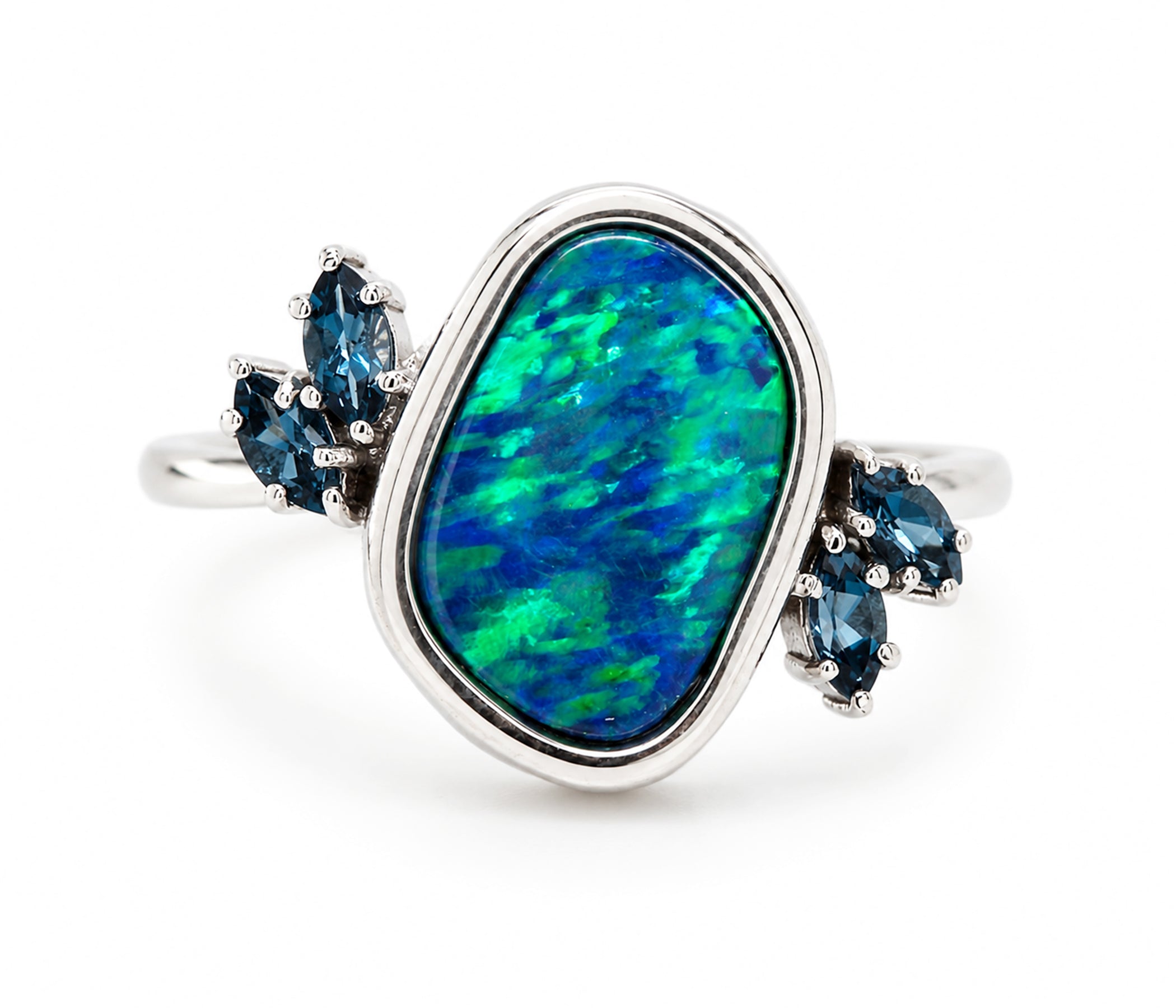 Freeform Blue Green Opal Topaz Ring