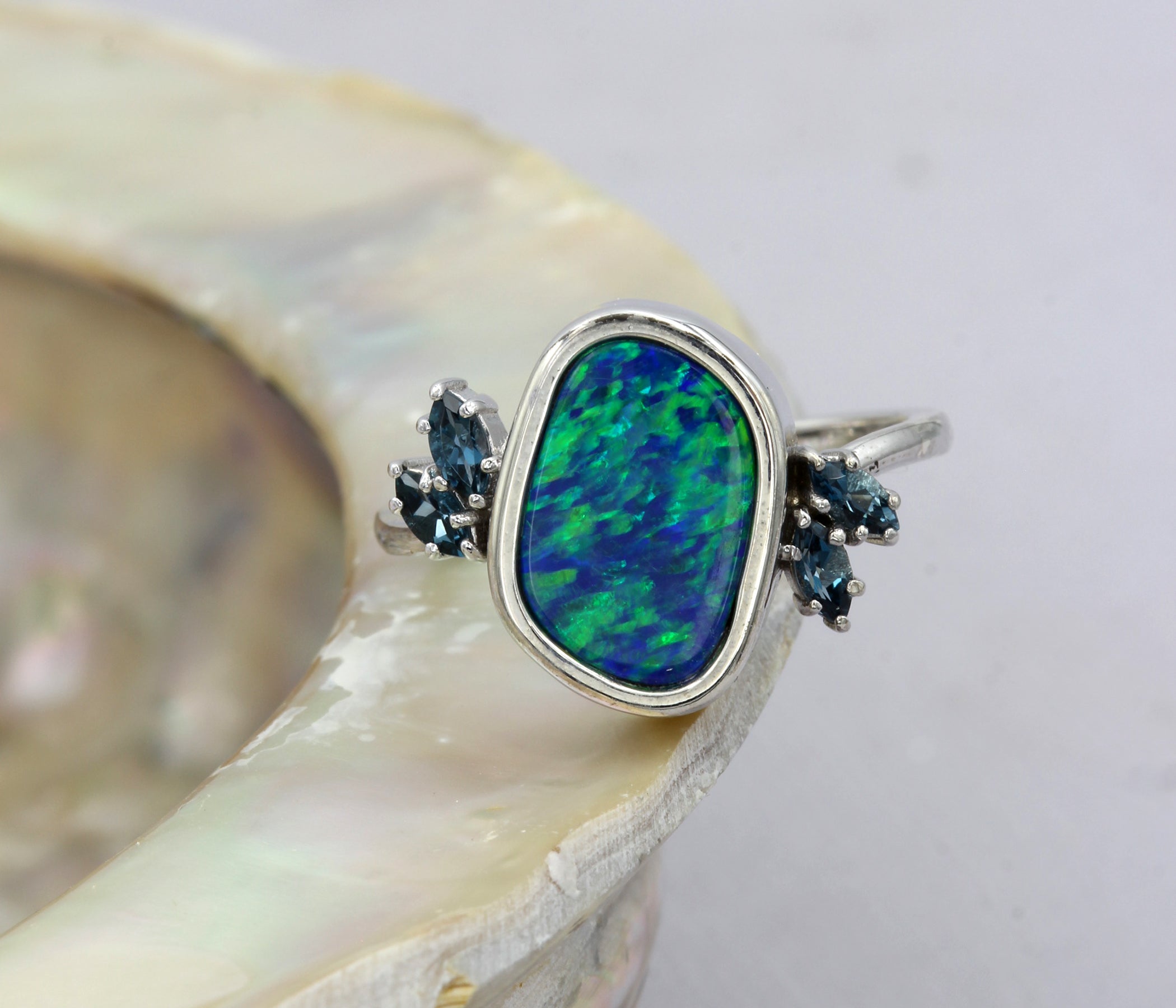 Freeform Blue Green Opal Topaz Ring